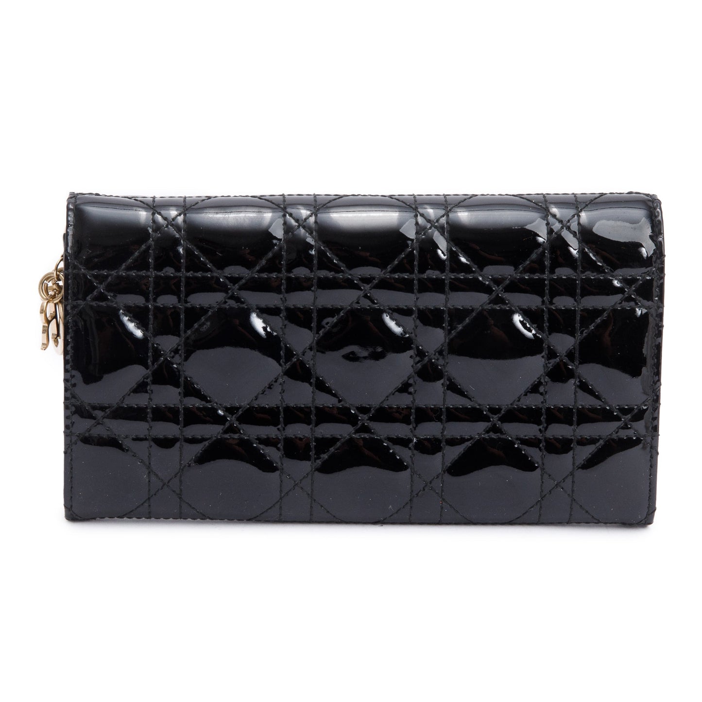 Christian Dior Black Cannage Patent Leather Rendezvous Wallet on Chain
