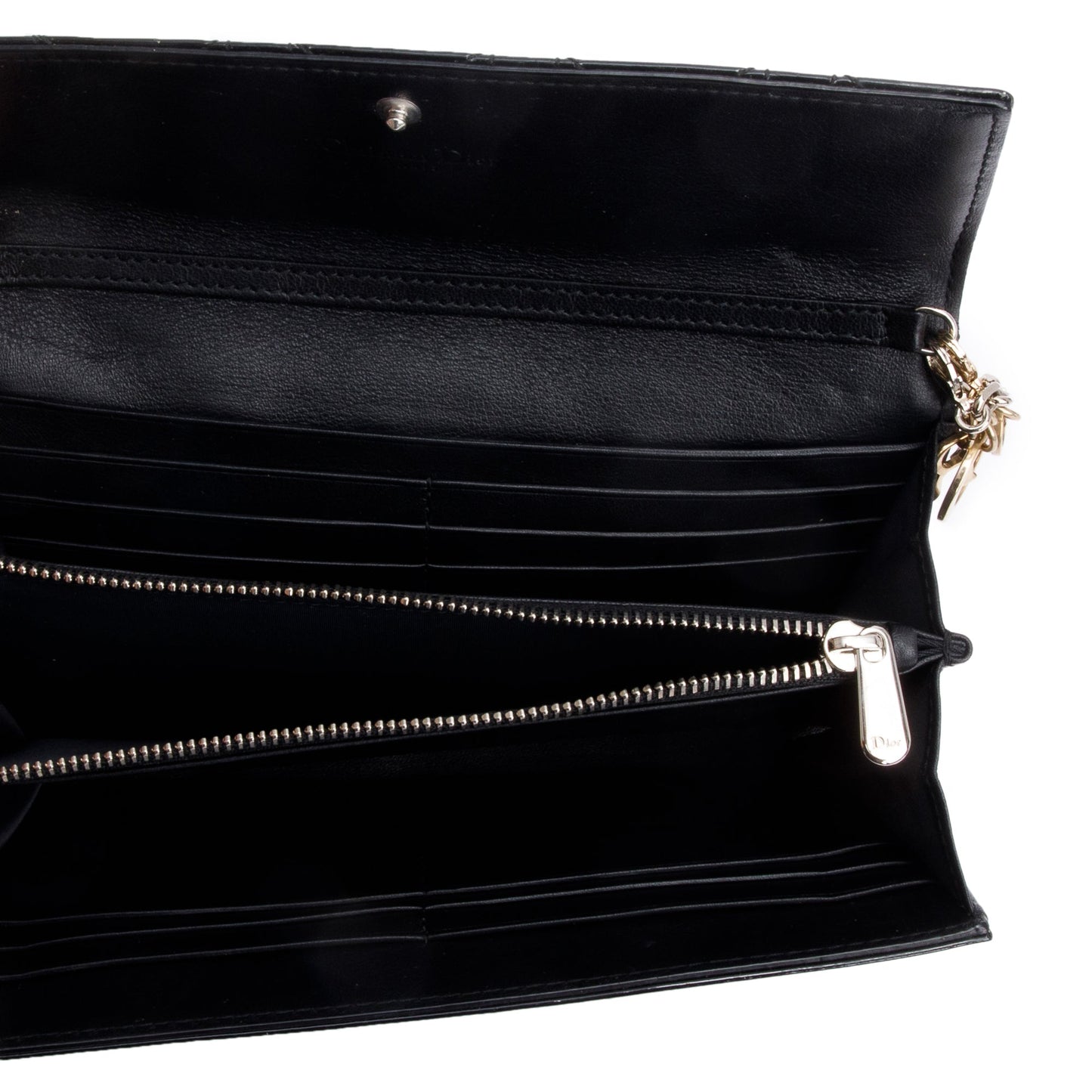 Christian Dior Black Cannage Patent Leather Rendezvous Wallet on Chain