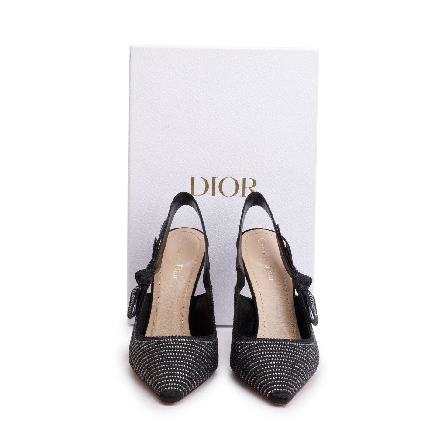 Christian Dior Black Leather Crystal Embellished J'Adior Slingback Pumps, Size 41
