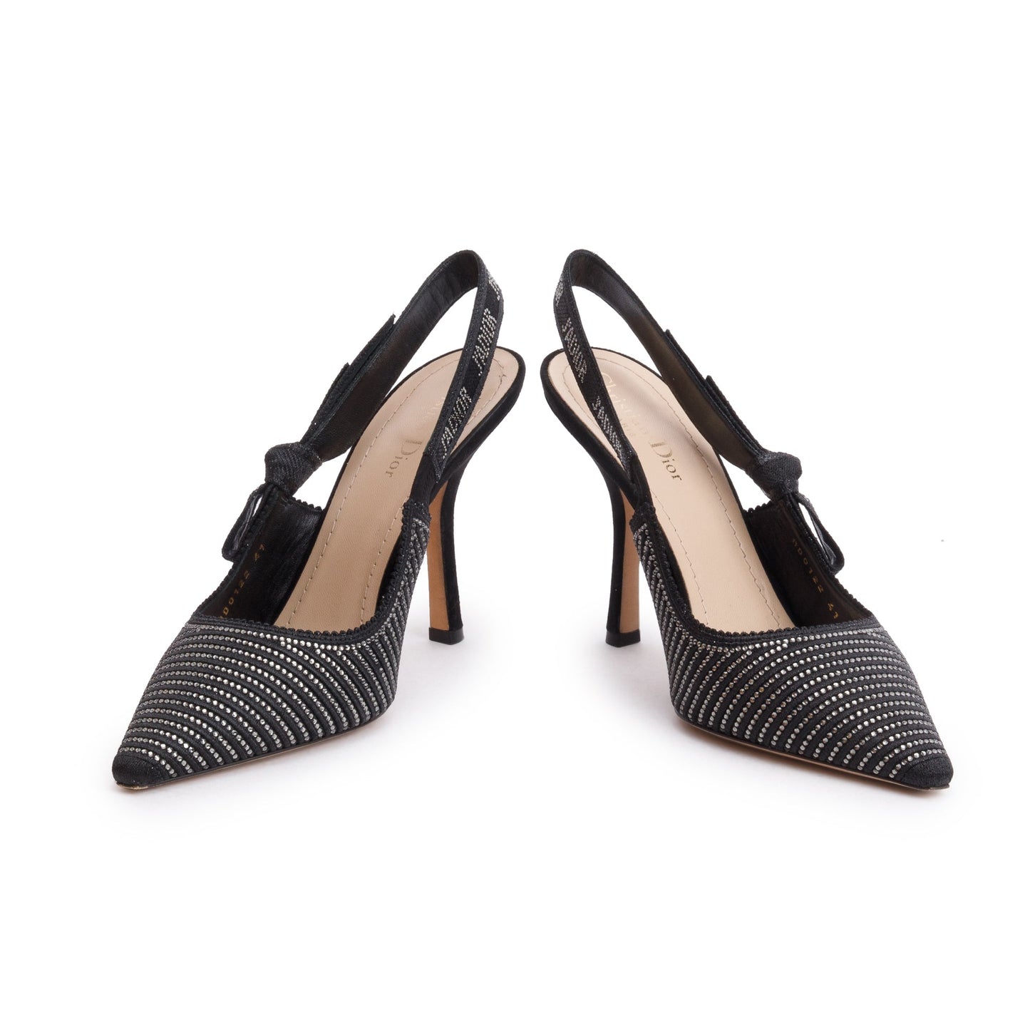 Christian Dior Black Leather Crystal Embellished J'Adior Slingback Pumps, Size 41