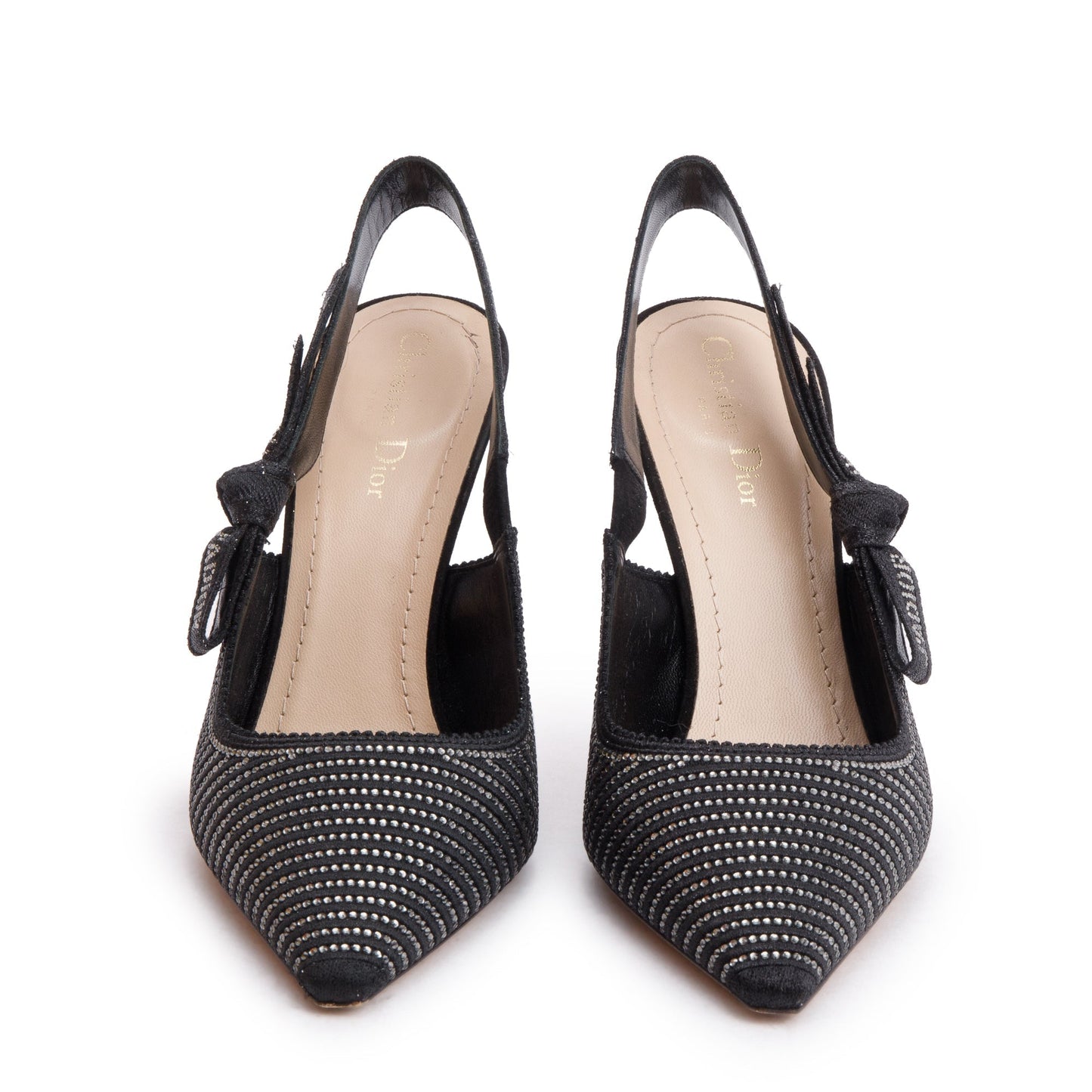 Christian Dior Black Leather Crystal Embellished J'Adior Slingback Pumps, Size 41