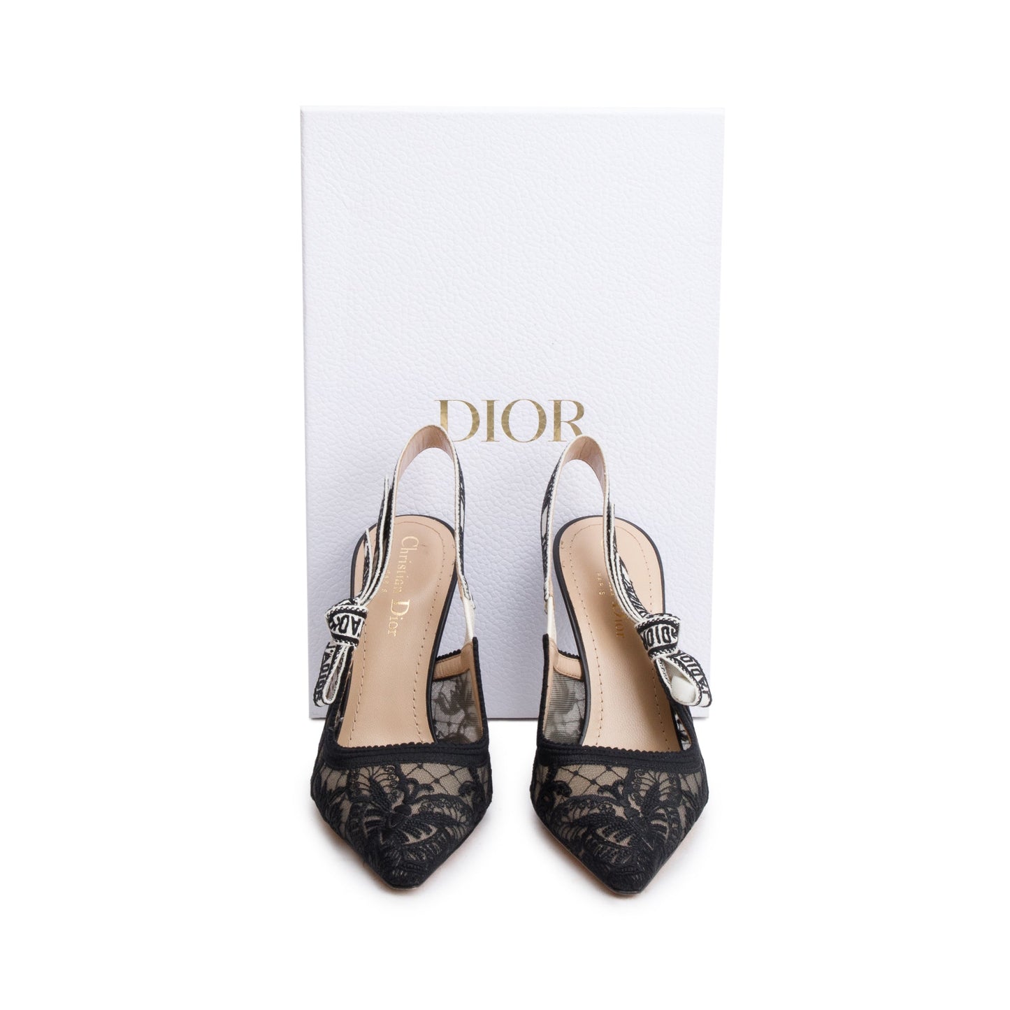 Christian Dior Black Mesh Chardons Embroidery J'Adior Slingback Pumps, Size 37