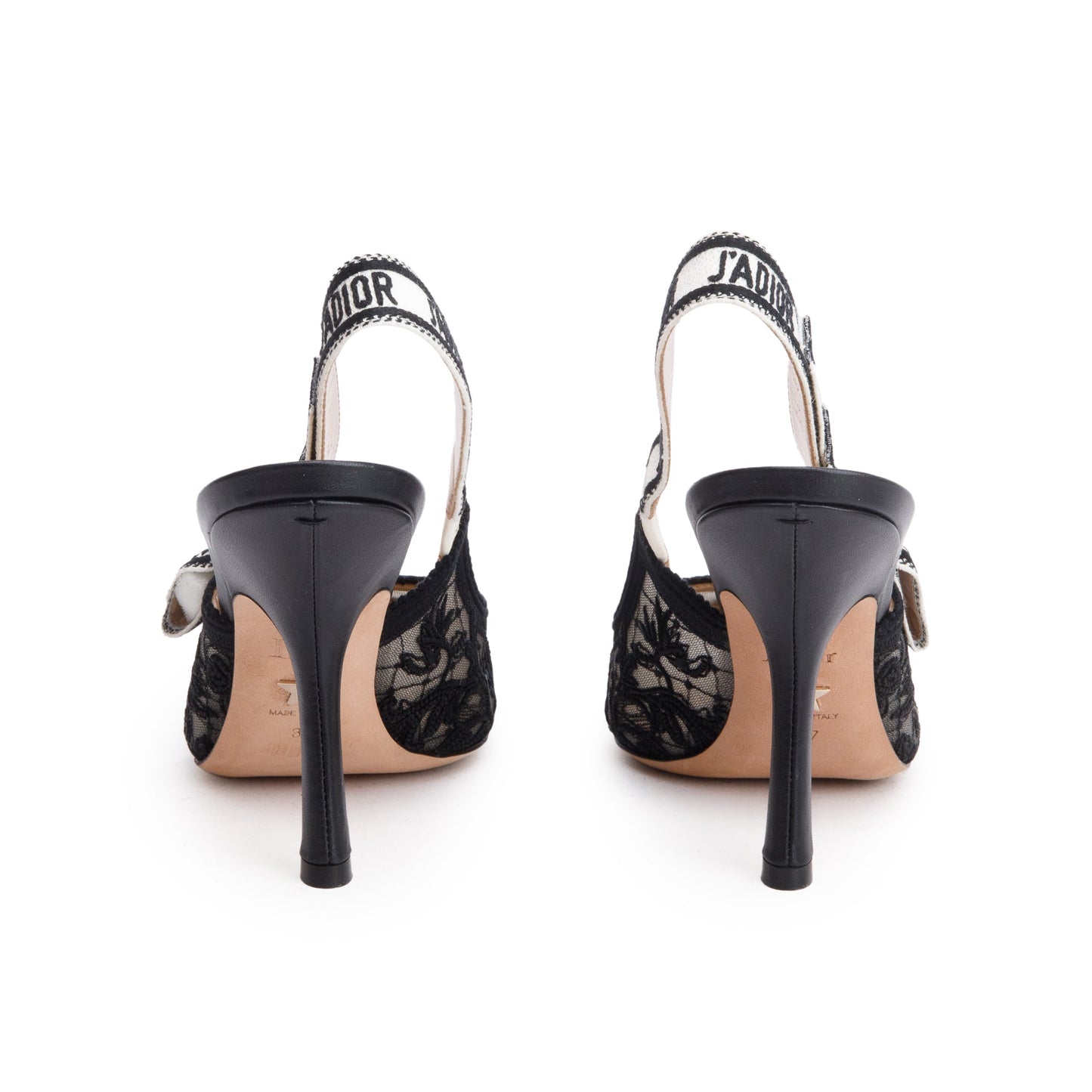 Christian Dior Black Mesh Chardons Embroidery J'Adior Slingback Pumps, Size 37