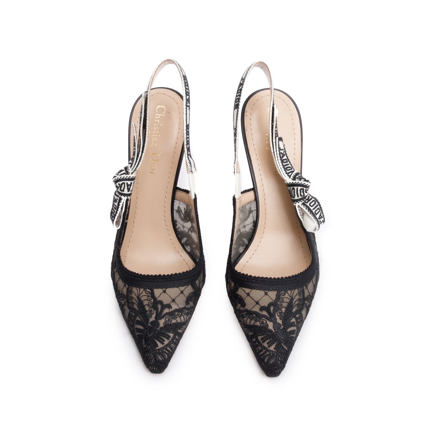 Christian Dior Black Mesh Chardons Embroidery J'Adior Slingback Pumps, Size 37