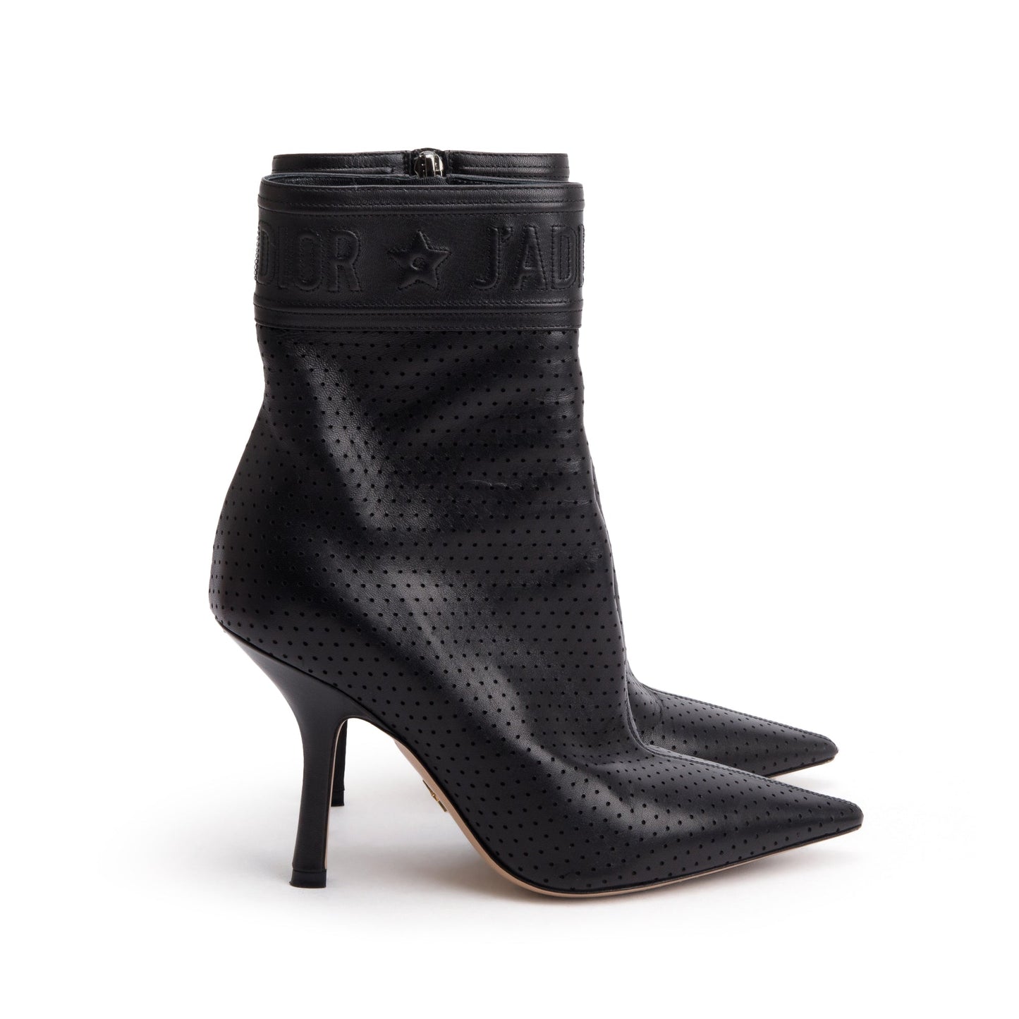 Christian Dior Black Perforated Calfskin Leather J'Dior Ankle Boots, Size 36.5