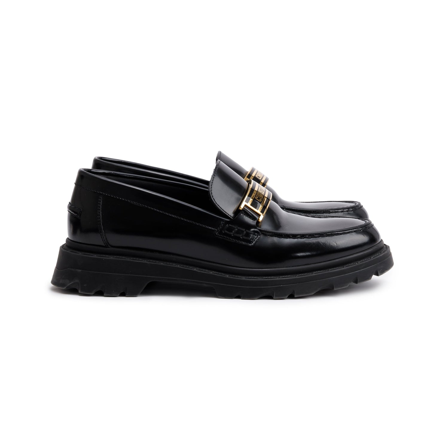 Christian Dior Black Smooth Calfskin Leather Dior Code Loafers, Size 37