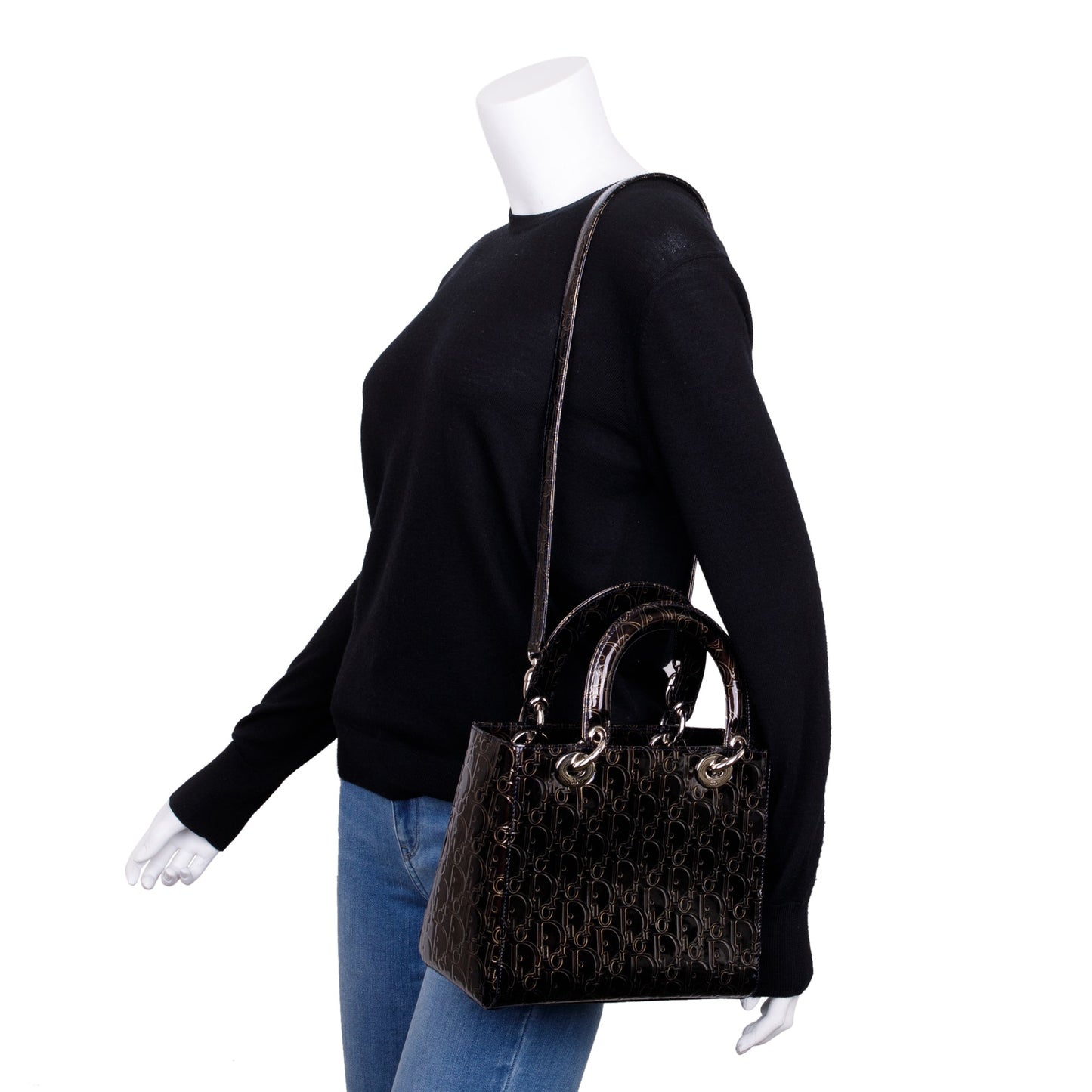Christian Dior Black Ultimate Embossed Patent Leather Medium Lady Dior Bag