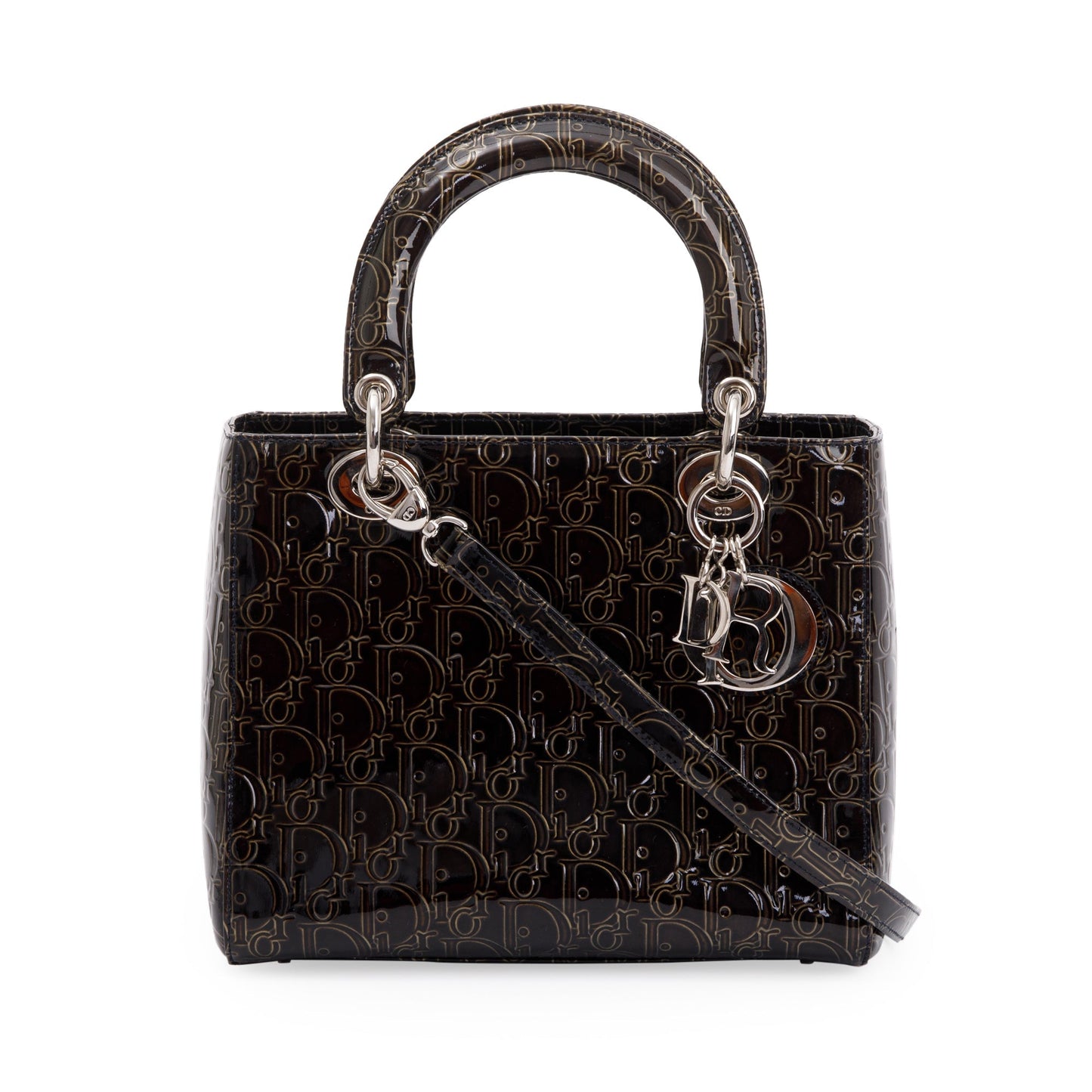 Christian Dior Black Ultimate Embossed Patent Leather Medium Lady Dior Bag