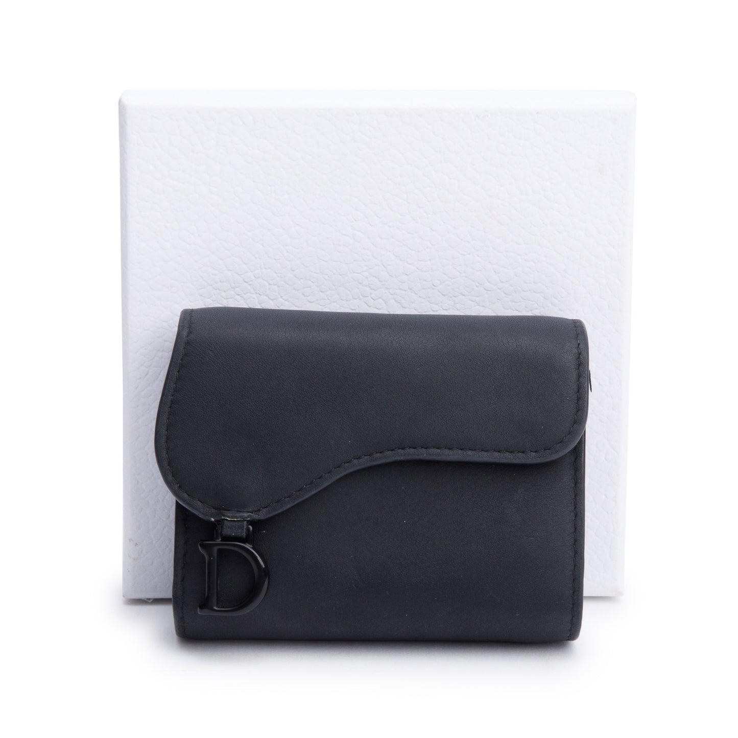Christian Dior Black Ultra Matte Leather Saddle Lotus Wallet