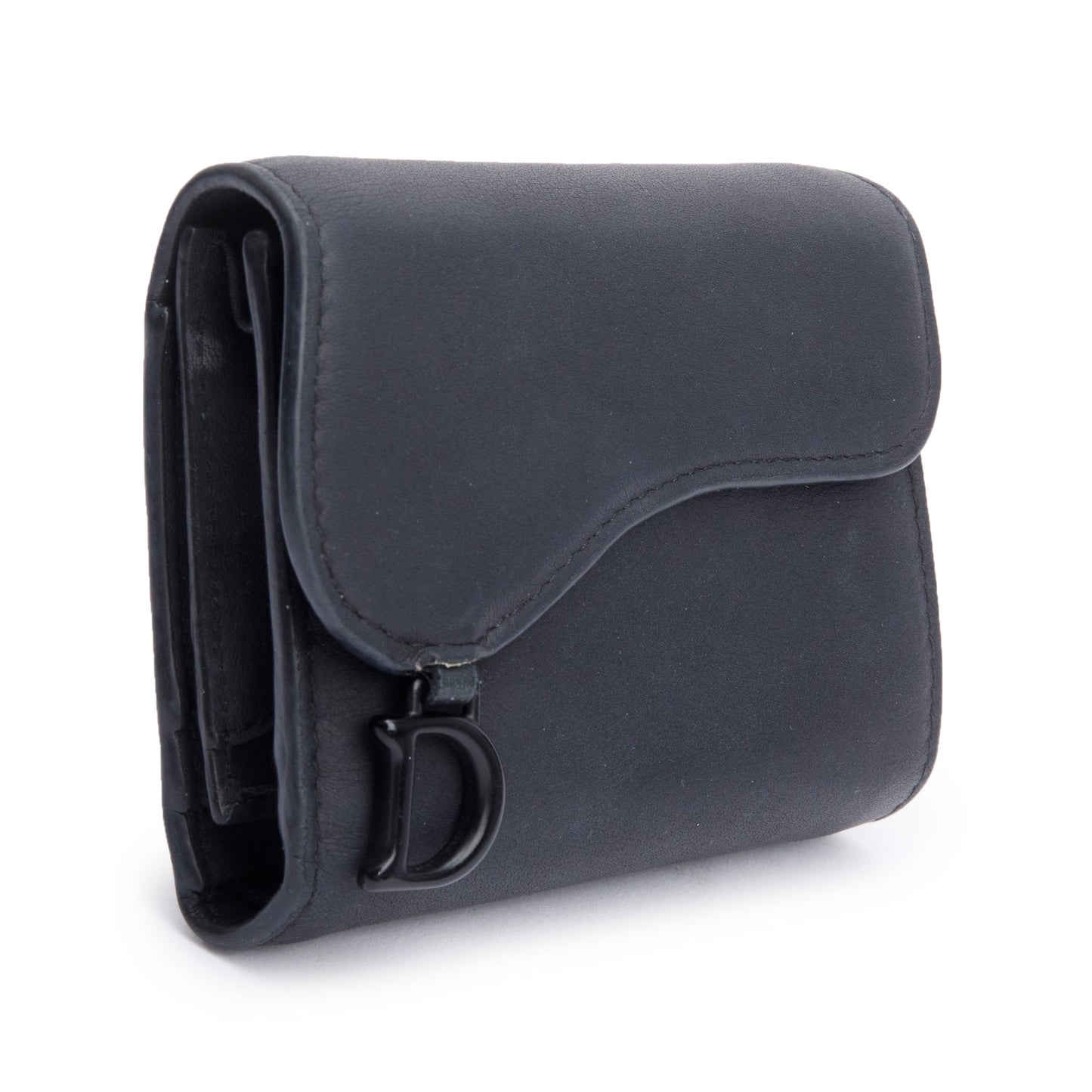 Christian Dior Black Ultra Matte Leather Saddle Lotus Wallet