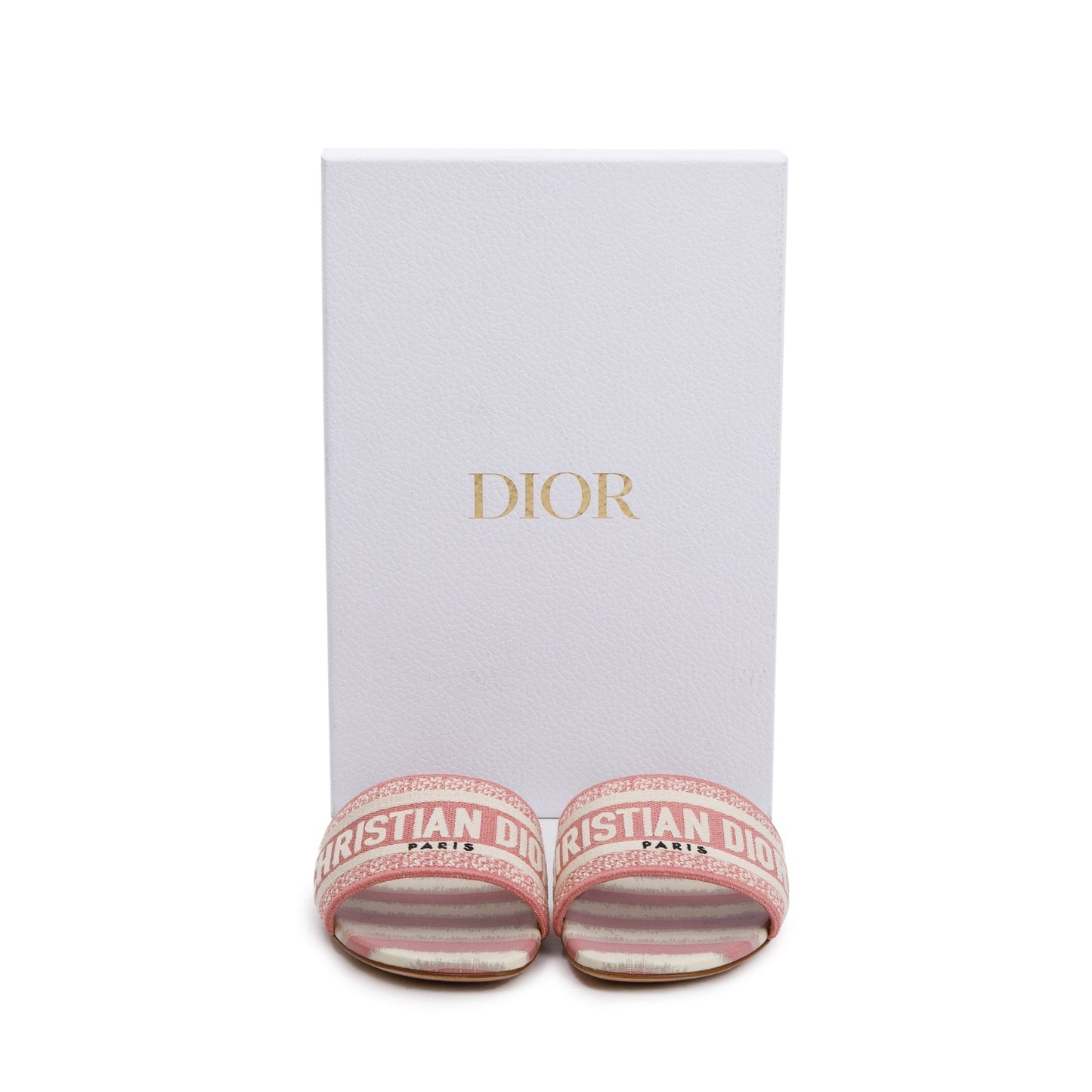 Christian Dior Deep Nude Embroidered Cotton D-Stripes Dway Slide, Size 38