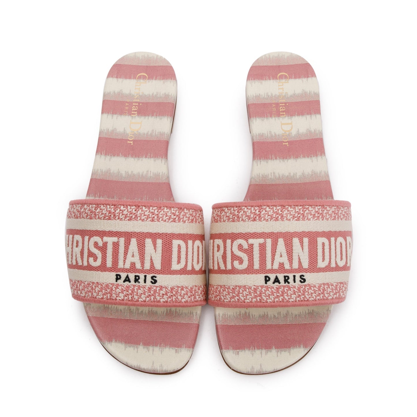 Christian Dior Deep Nude Embroidered Cotton D-Stripes Dway Slide, Size 38