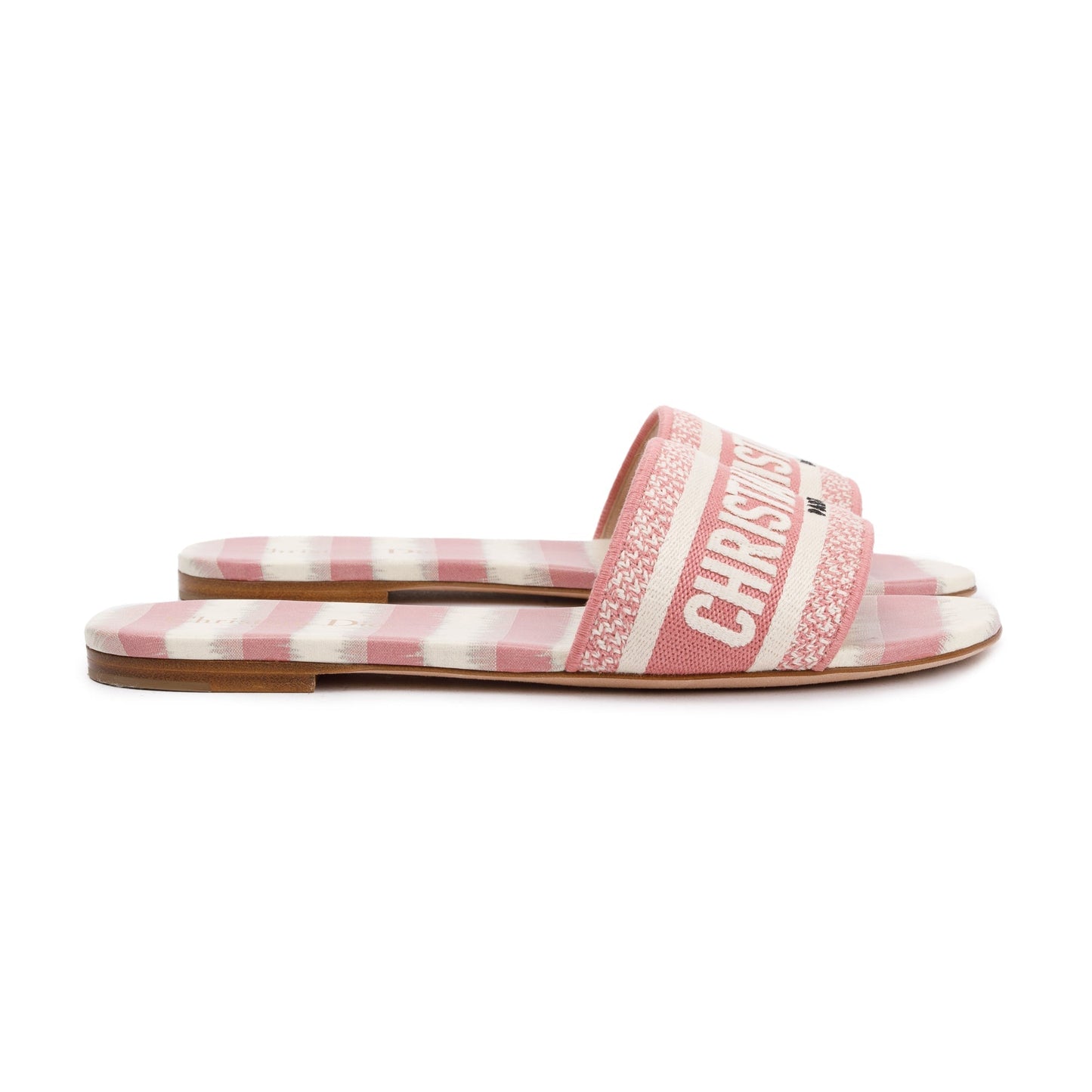 Christian Dior Deep Nude Embroidered Cotton D-Stripes Dway Slide, Size 38