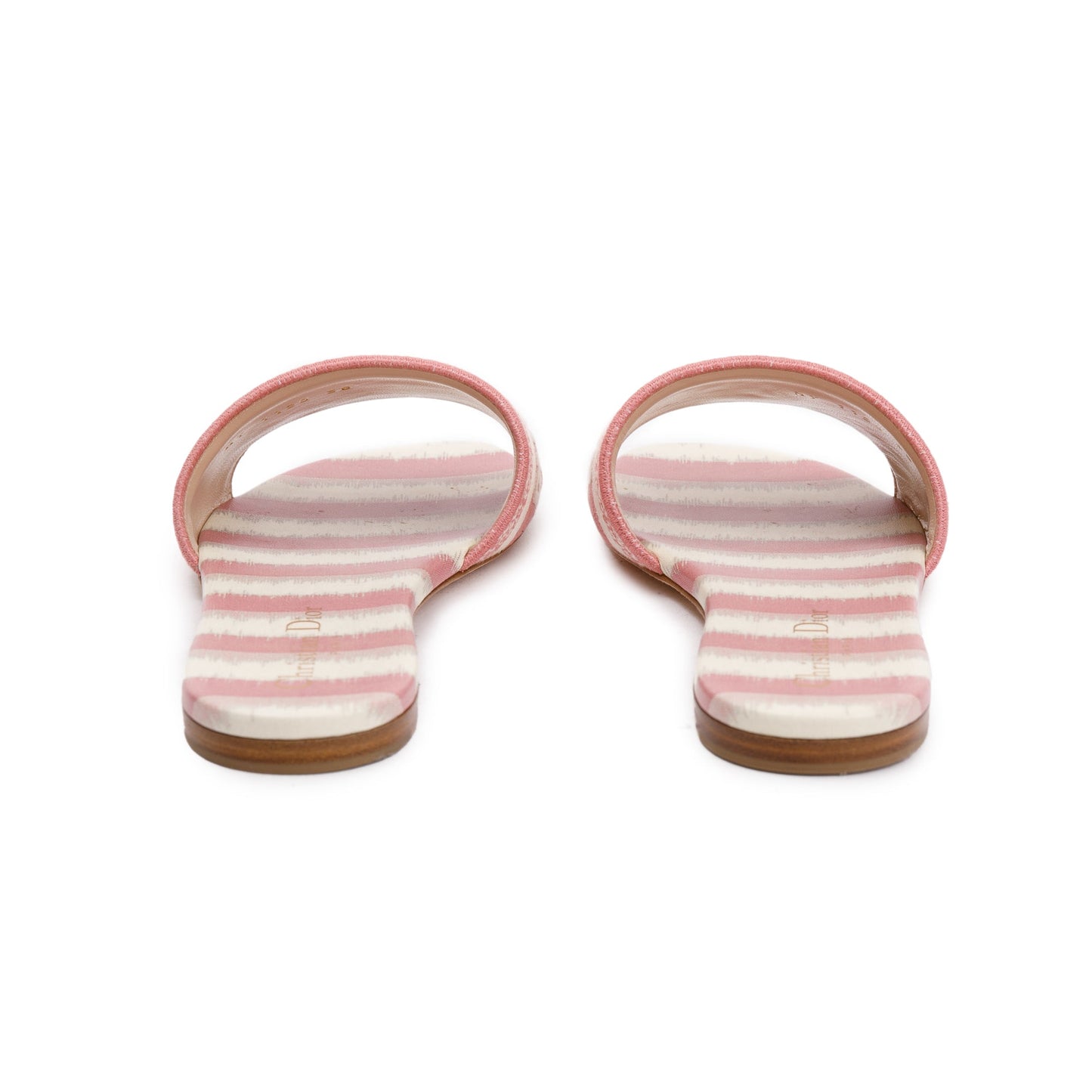 Christian Dior Deep Nude Embroidered Cotton D-Stripes Dway Slide, Size 38