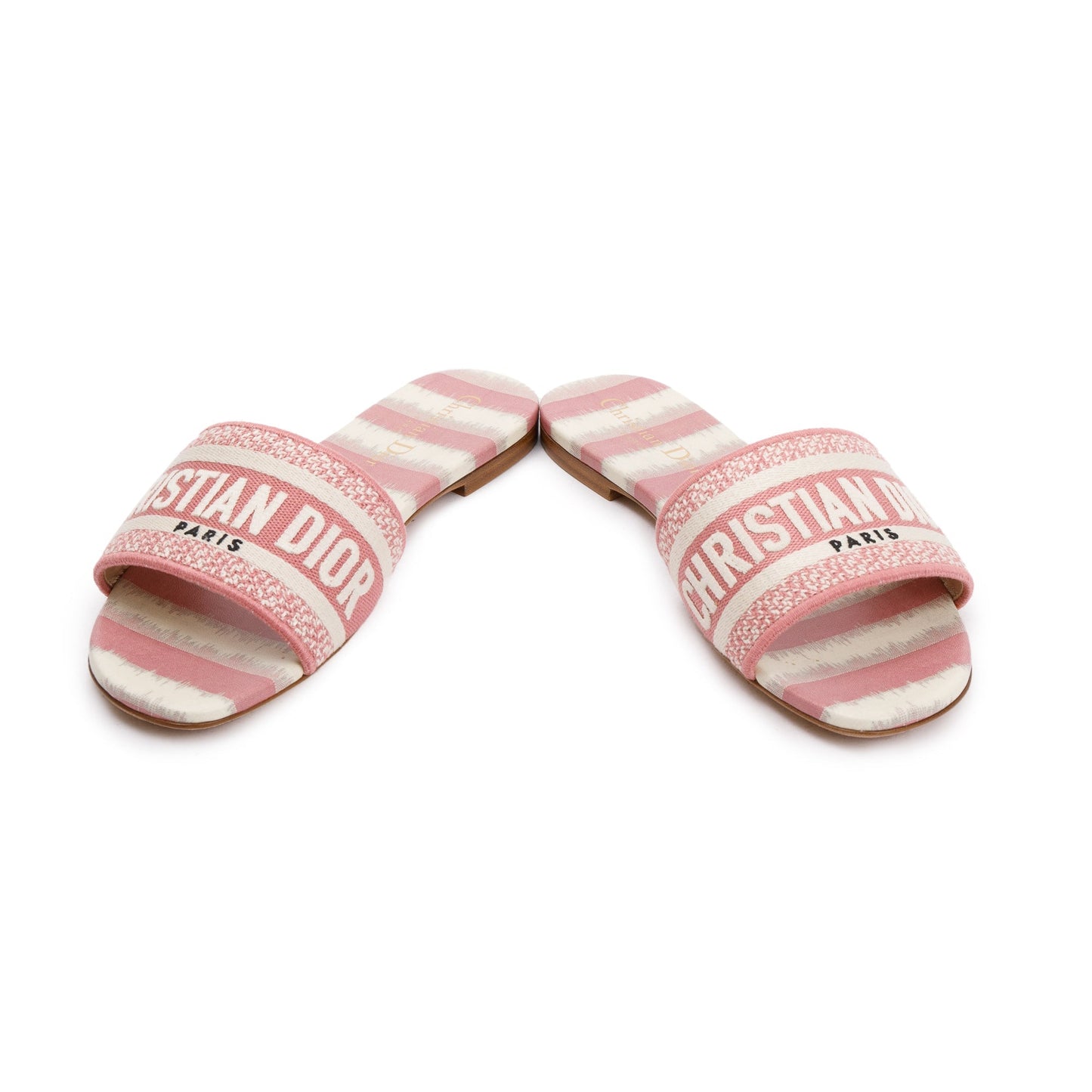 Christian Dior Deep Nude Embroidered Cotton D-Stripes Dway Slide, Size 38