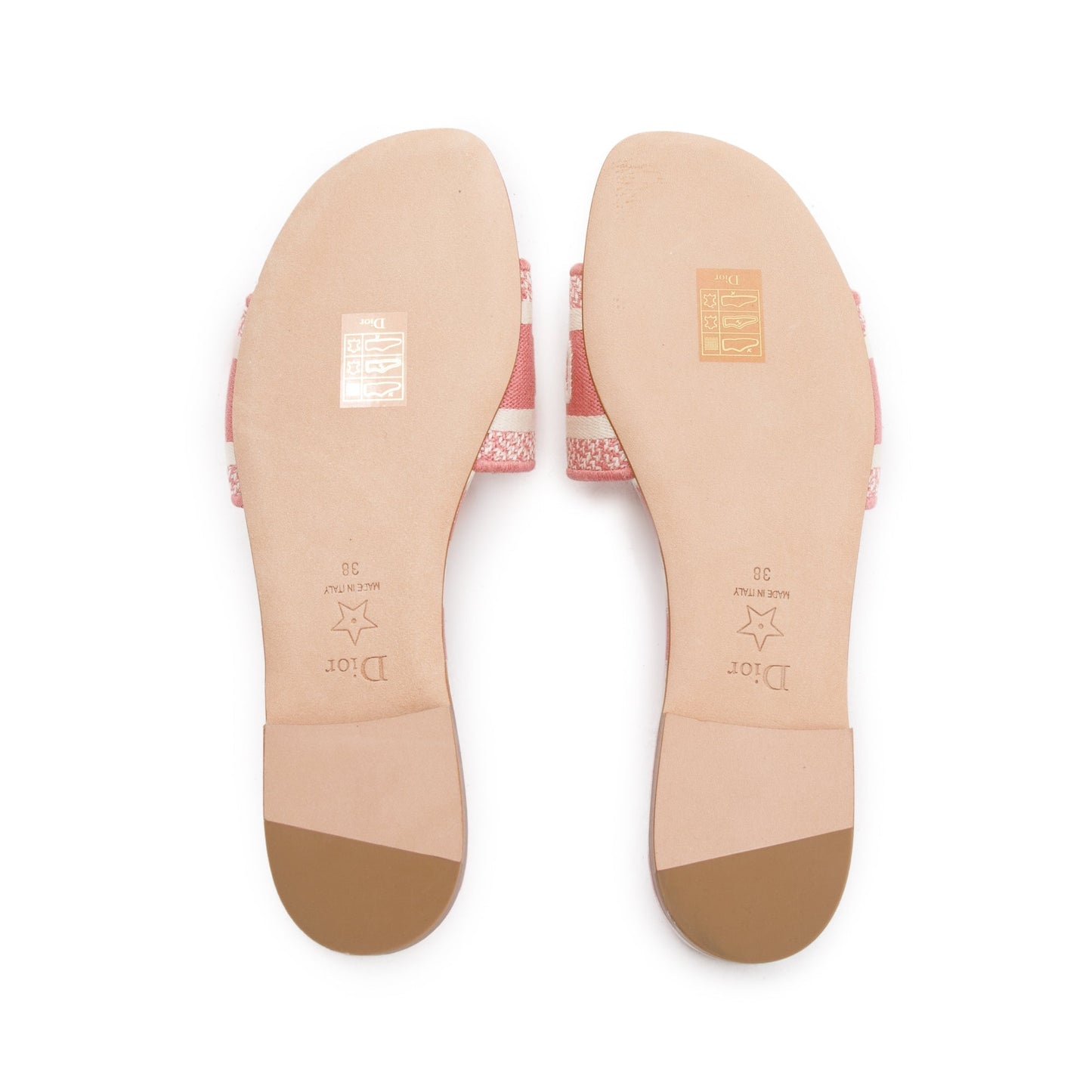 Christian Dior Deep Nude Embroidered Cotton D-Stripes Dway Slide, Size 38