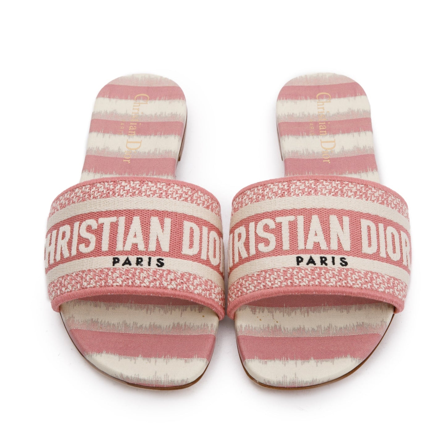 Christian Dior Deep Nude Embroidered Cotton D-Stripes Dway Slide, Size 38