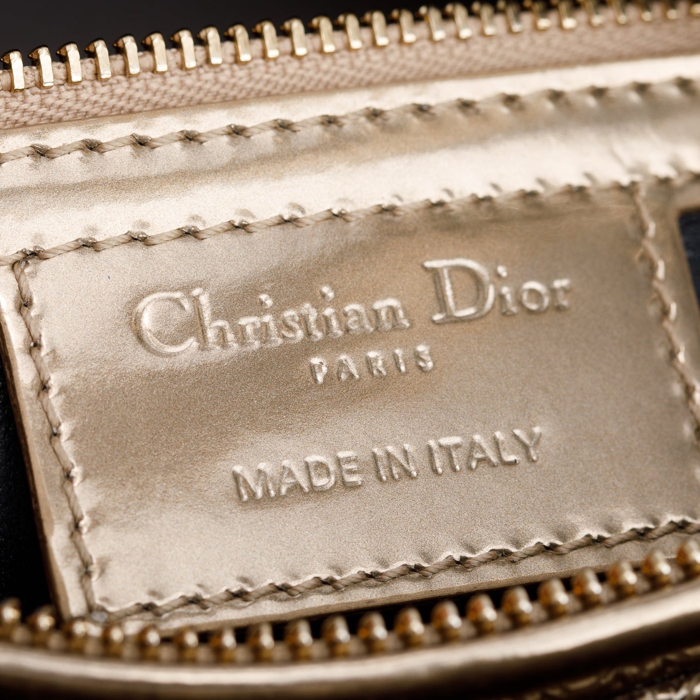 Christian Dior Gold Metallic Microcannage Patent Leather Medium Lady Dior Bag