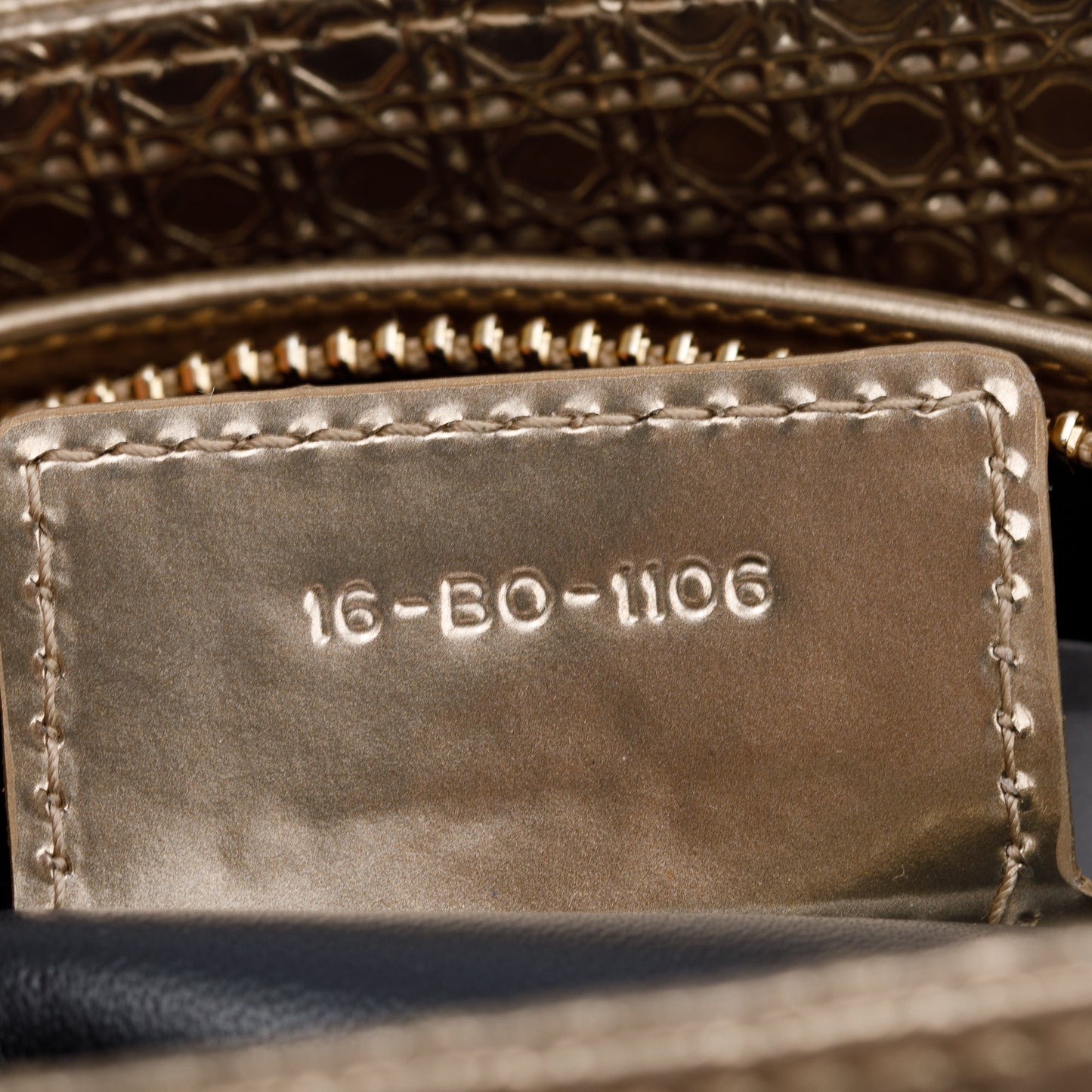 Christian Dior Gold Metallic Microcannage Patent Leather Medium Lady Dior Bag