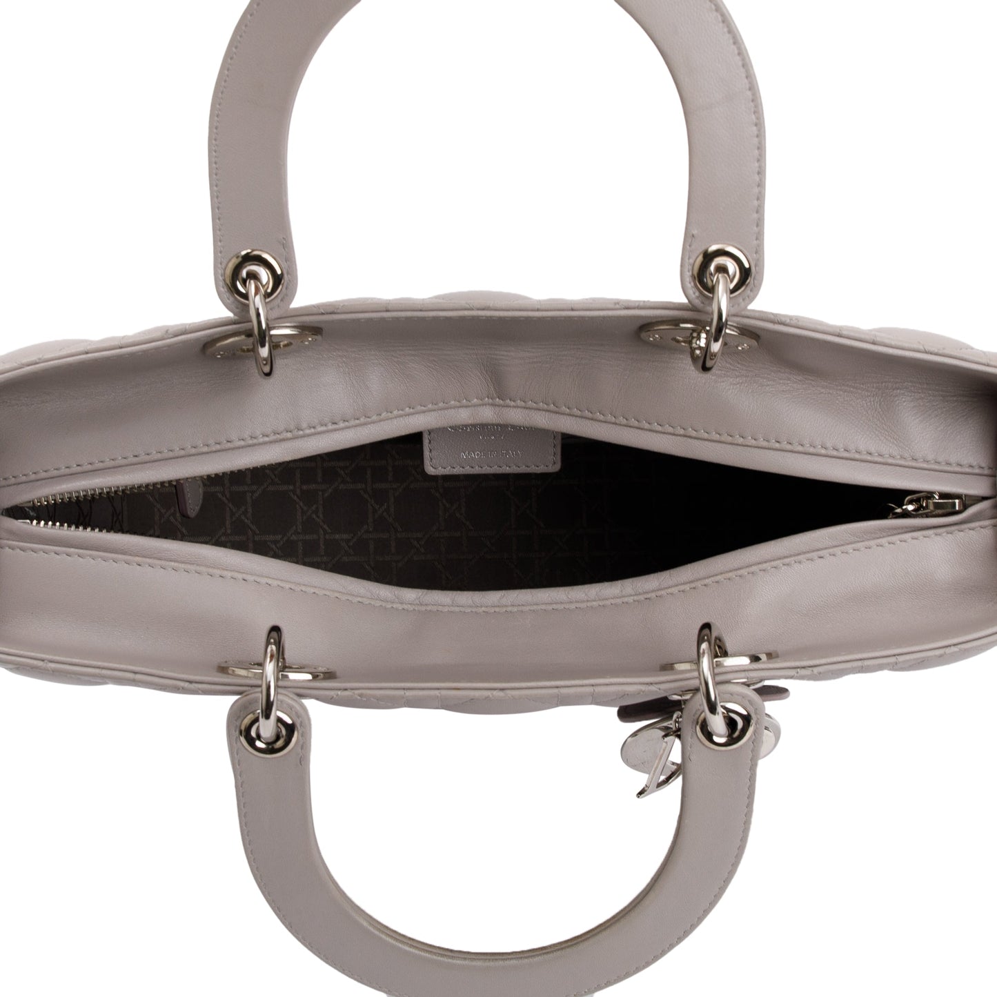 Christian Dior Grey Cannage Lambskin Leather Large Lady Dior Bag