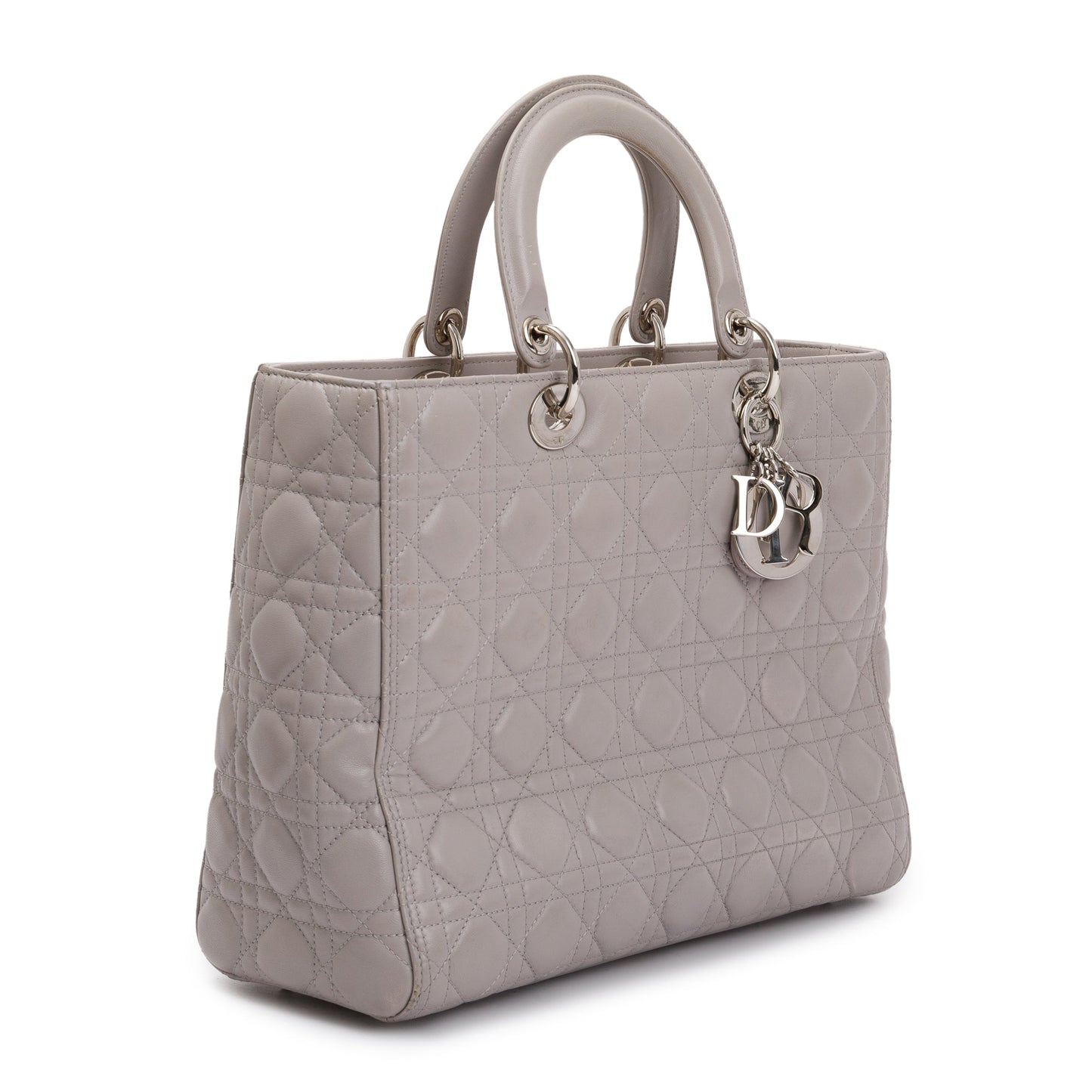 Christian Dior Grey Cannage Lambskin Leather Large Lady Dior Bag