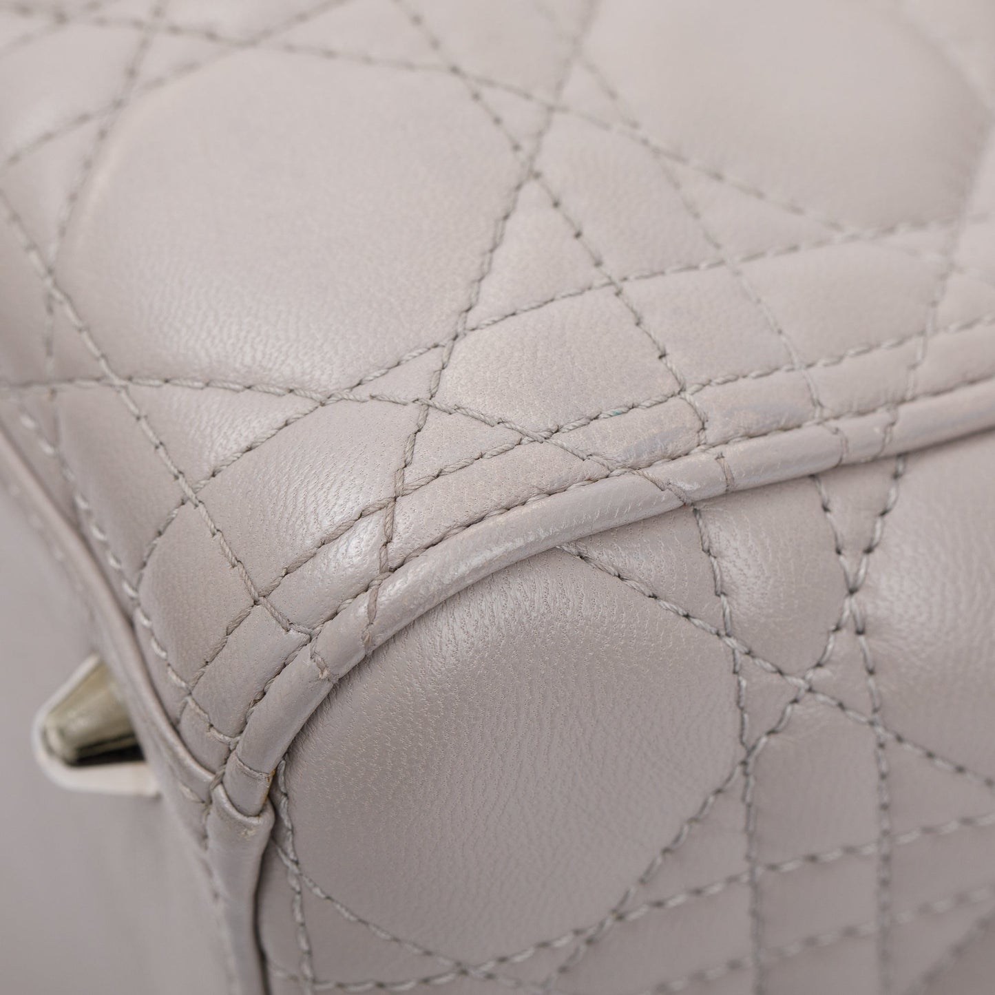 Christian Dior Grey Cannage Lambskin Leather Large Lady Dior Bag