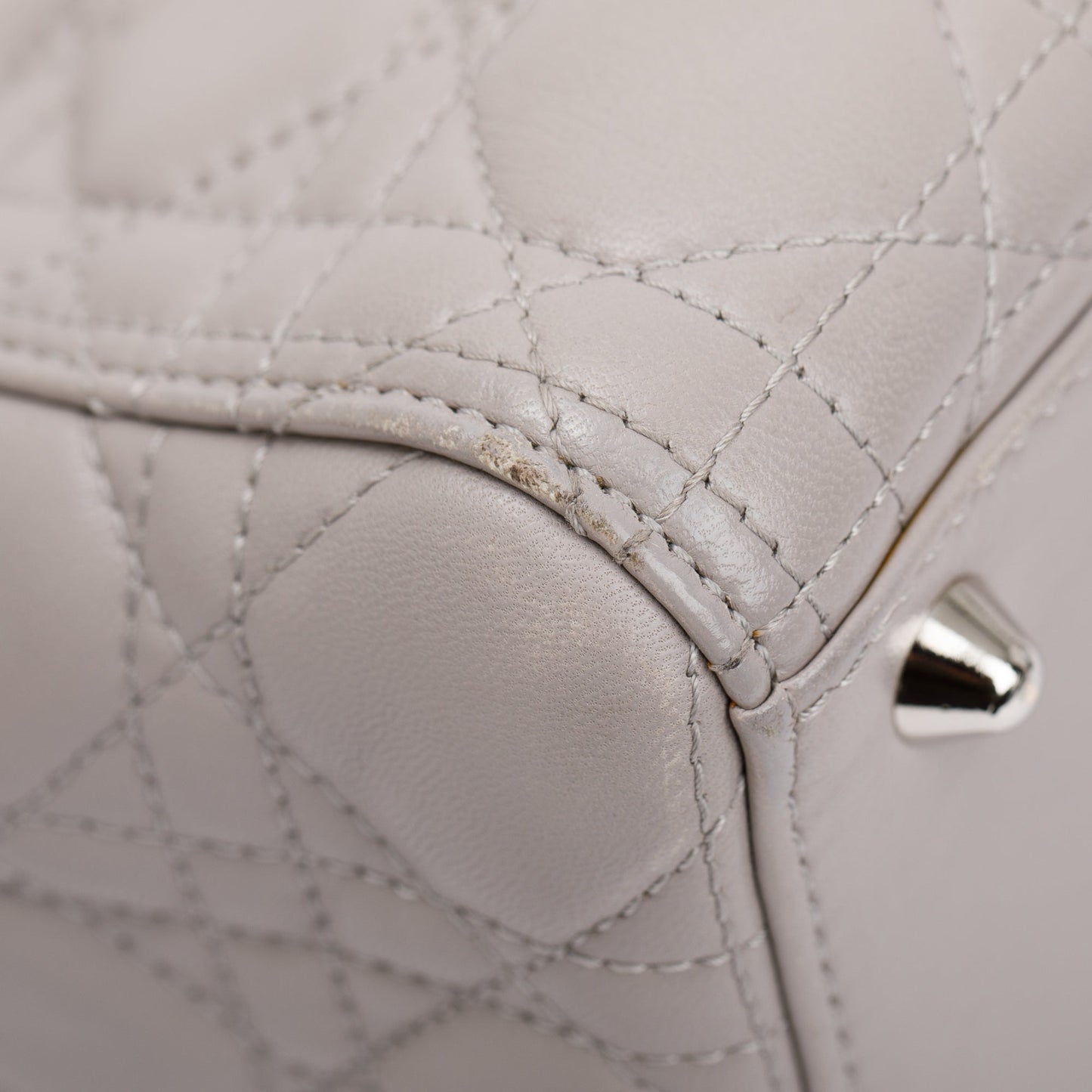 Christian Dior Grey Cannage Lambskin Leather Large Lady Dior Bag