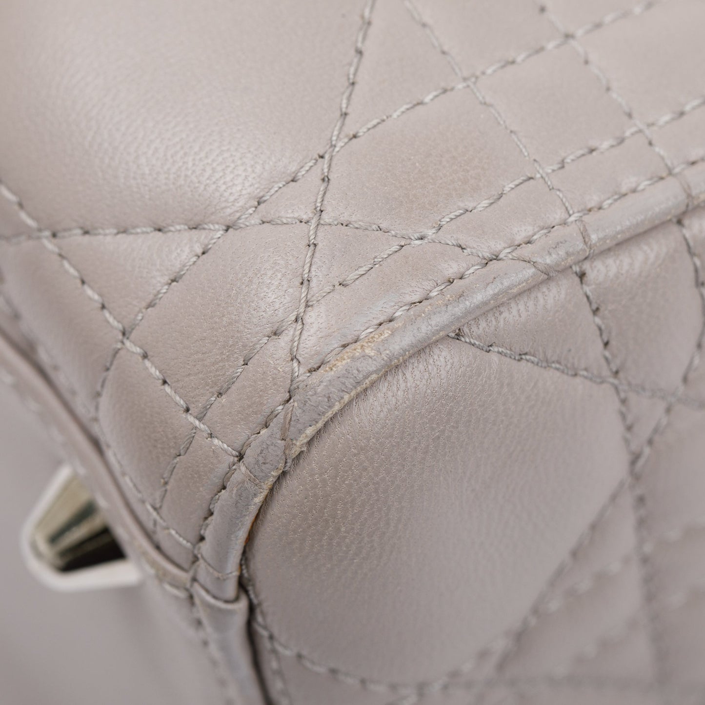 Christian Dior Grey Cannage Lambskin Leather Large Lady Dior Bag
