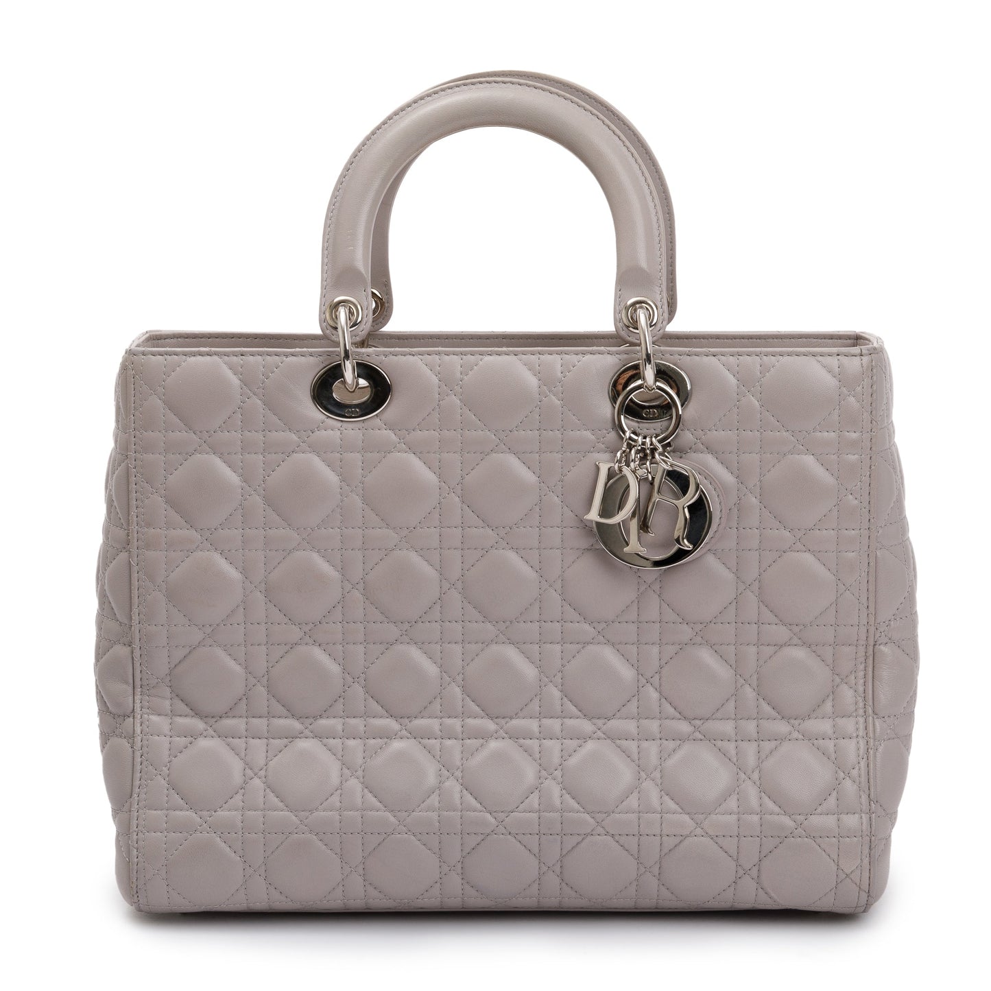 Christian Dior Grey Cannage Lambskin Leather Large Lady Dior Bag