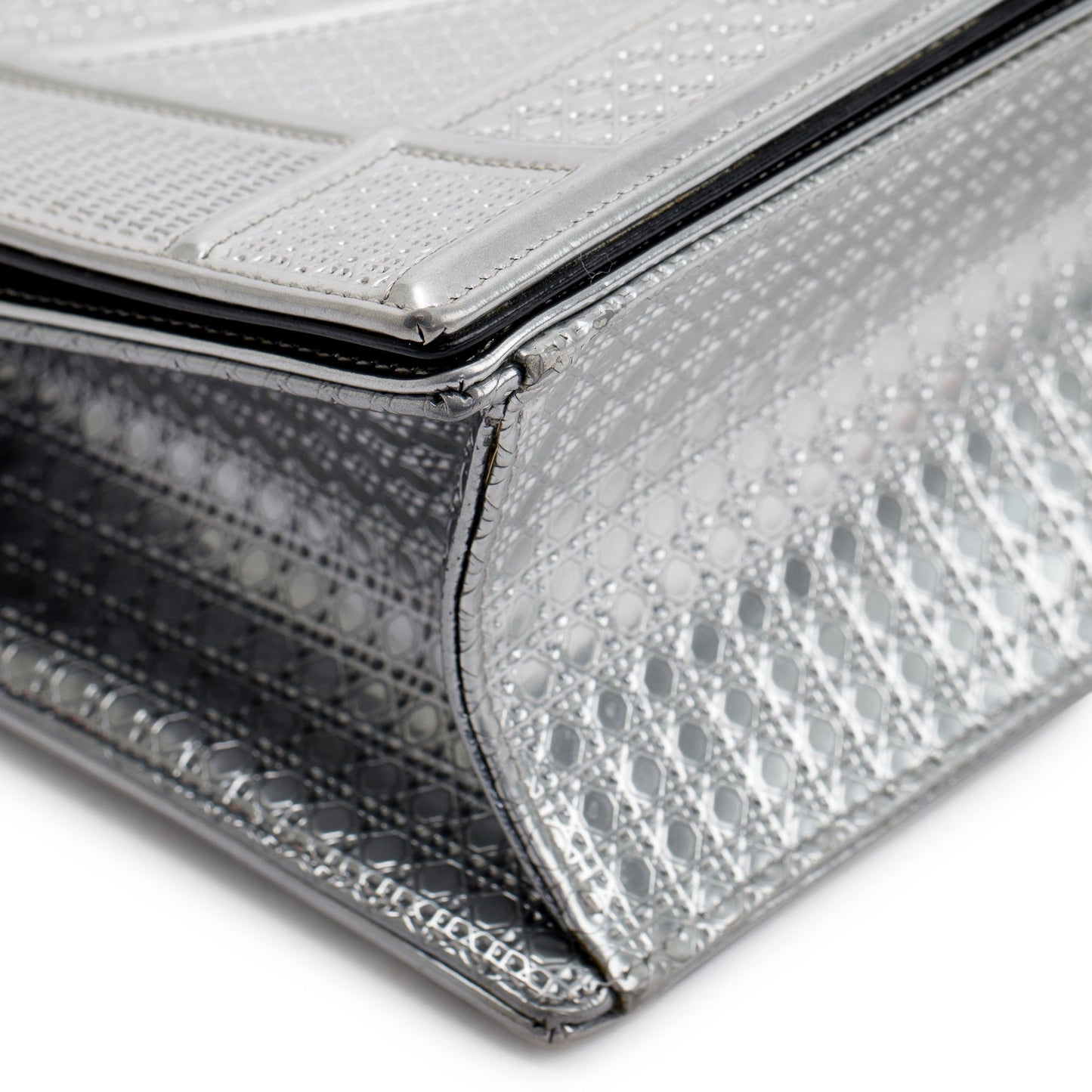Christian Dior Large Silver Metallic Microcannage Diorama Shoulder Bag