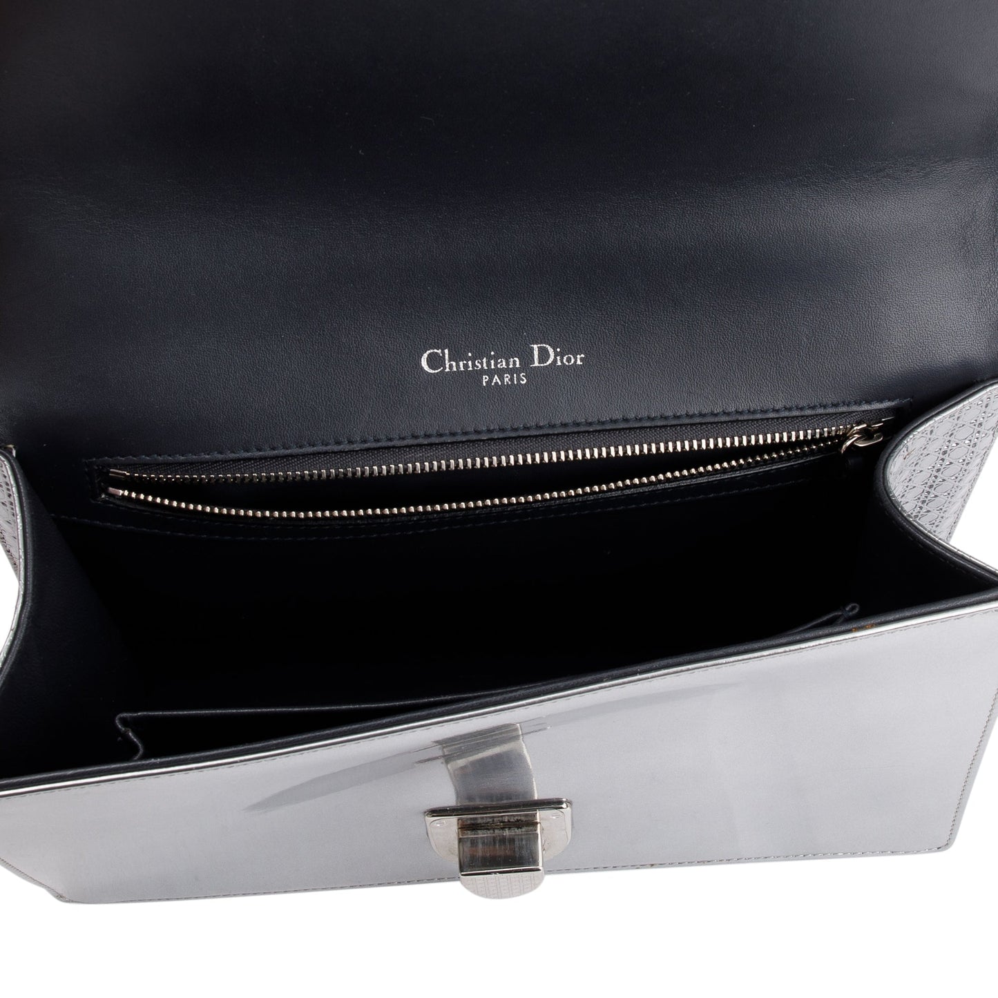Christian Dior Large Silver Metallic Microcannage Diorama Shoulder Bag
