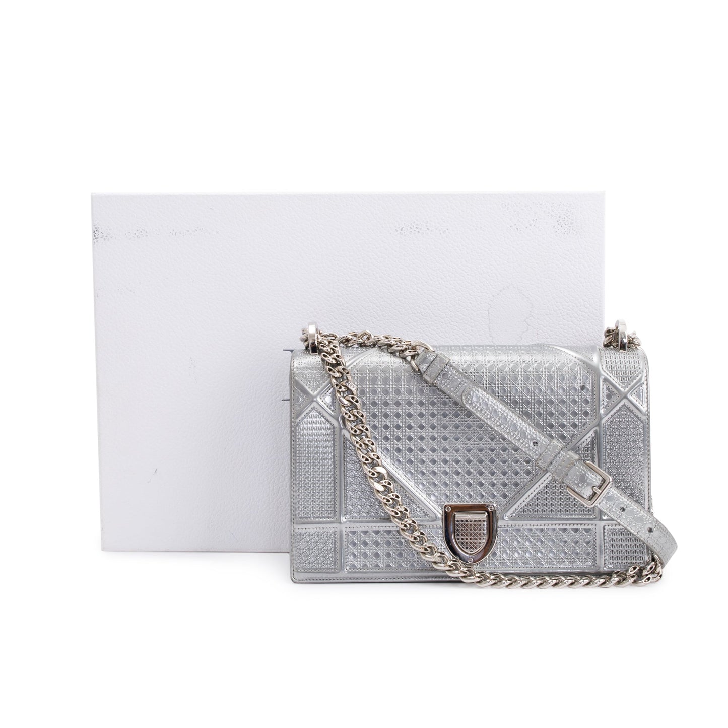 Christian Dior Large Silver Metallic Microcannage Diorama Shoulder Bag