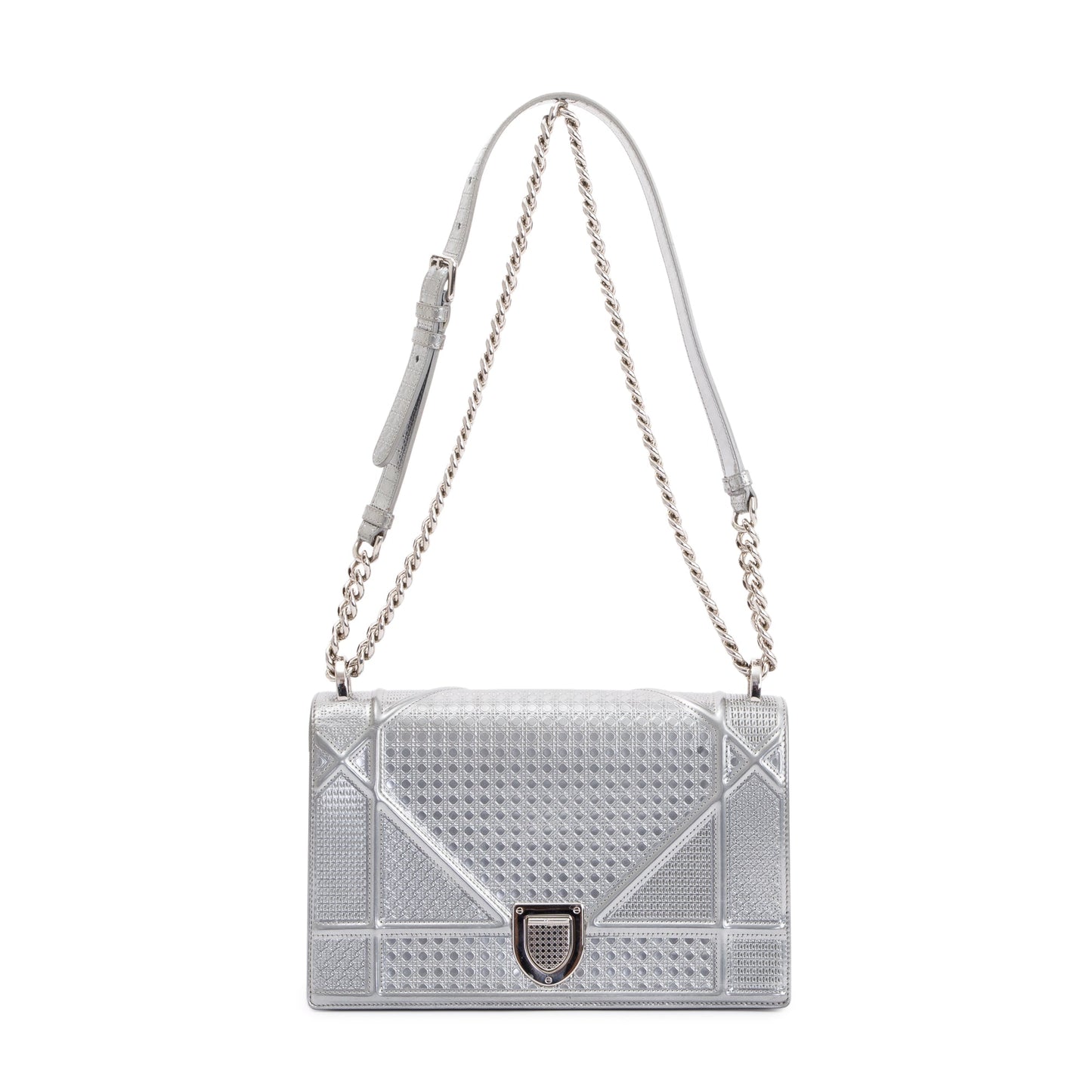 Christian Dior Large Silver Metallic Microcannage Diorama Shoulder Bag