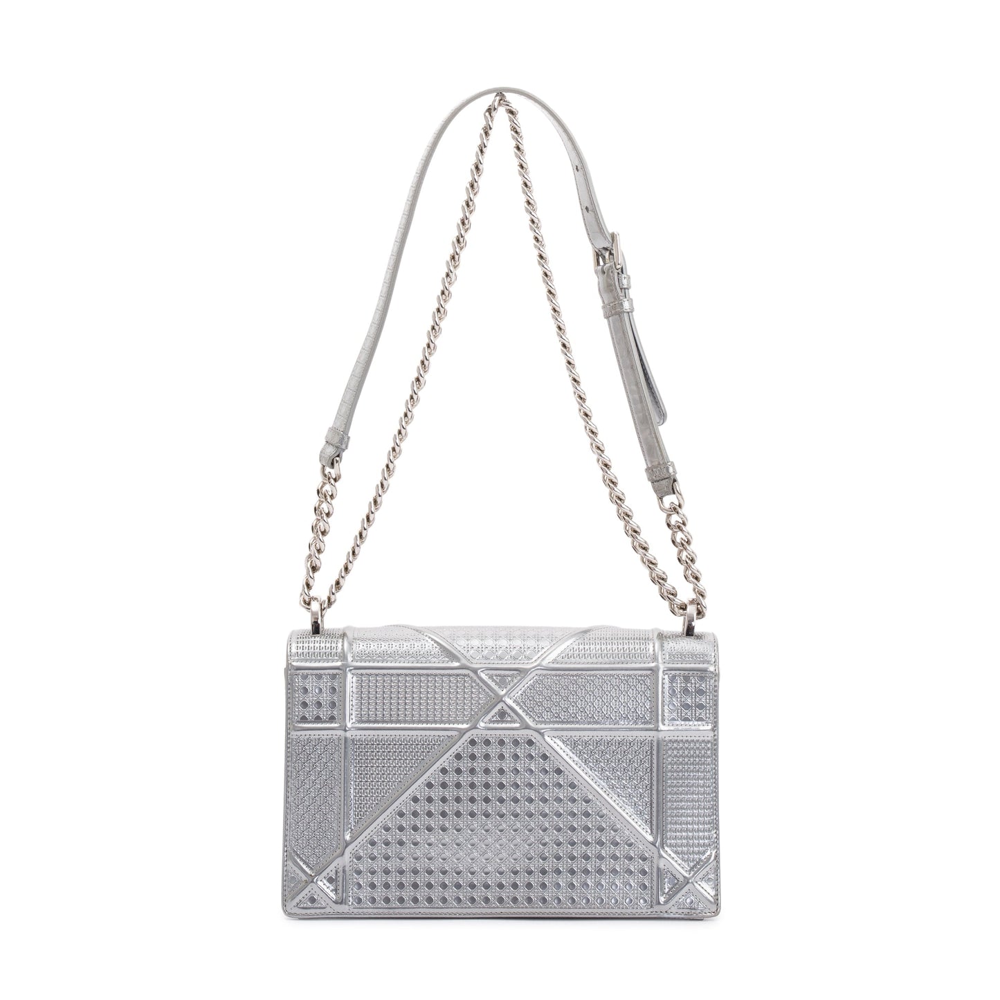 Christian Dior Large Silver Metallic Microcannage Diorama Shoulder Bag