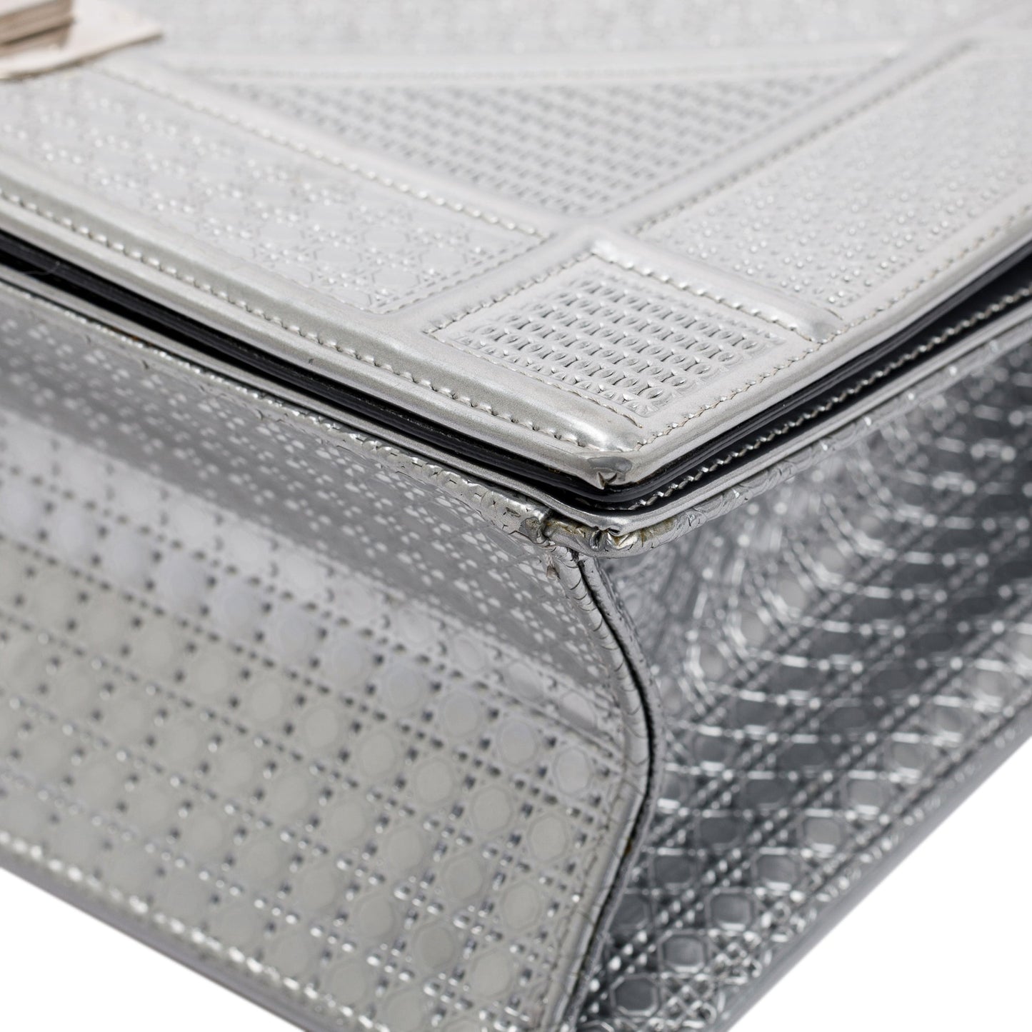 Christian Dior Large Silver Metallic Microcannage Diorama Shoulder Bag