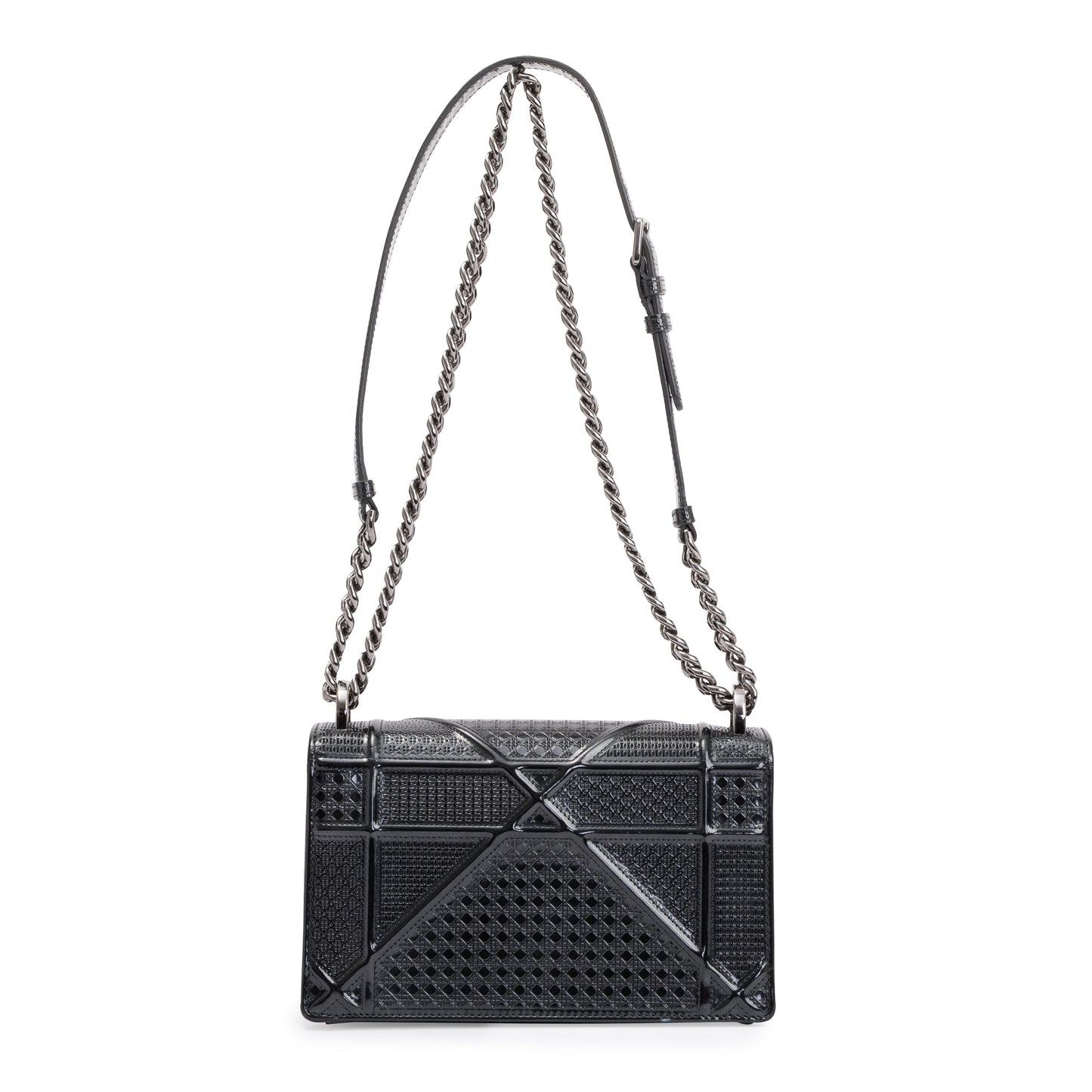 Christian Dior Metallic Grey Micro-Cannage Patent Leather Small Diorama Shoulder Bag