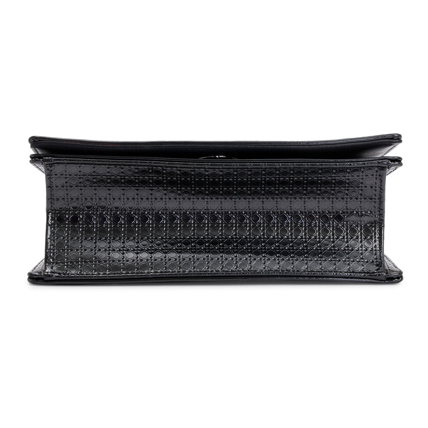 Christian Dior Metallic Grey Micro-Cannage Patent Leather Small Diorama Shoulder Bag