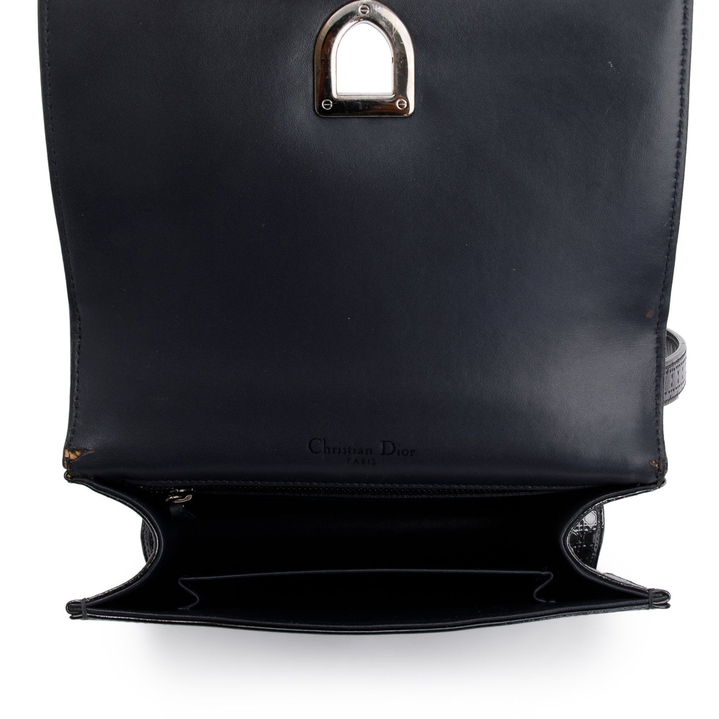 Christian Dior Metallic Grey Micro-Cannage Patent Leather Small Diorama Shoulder Bag