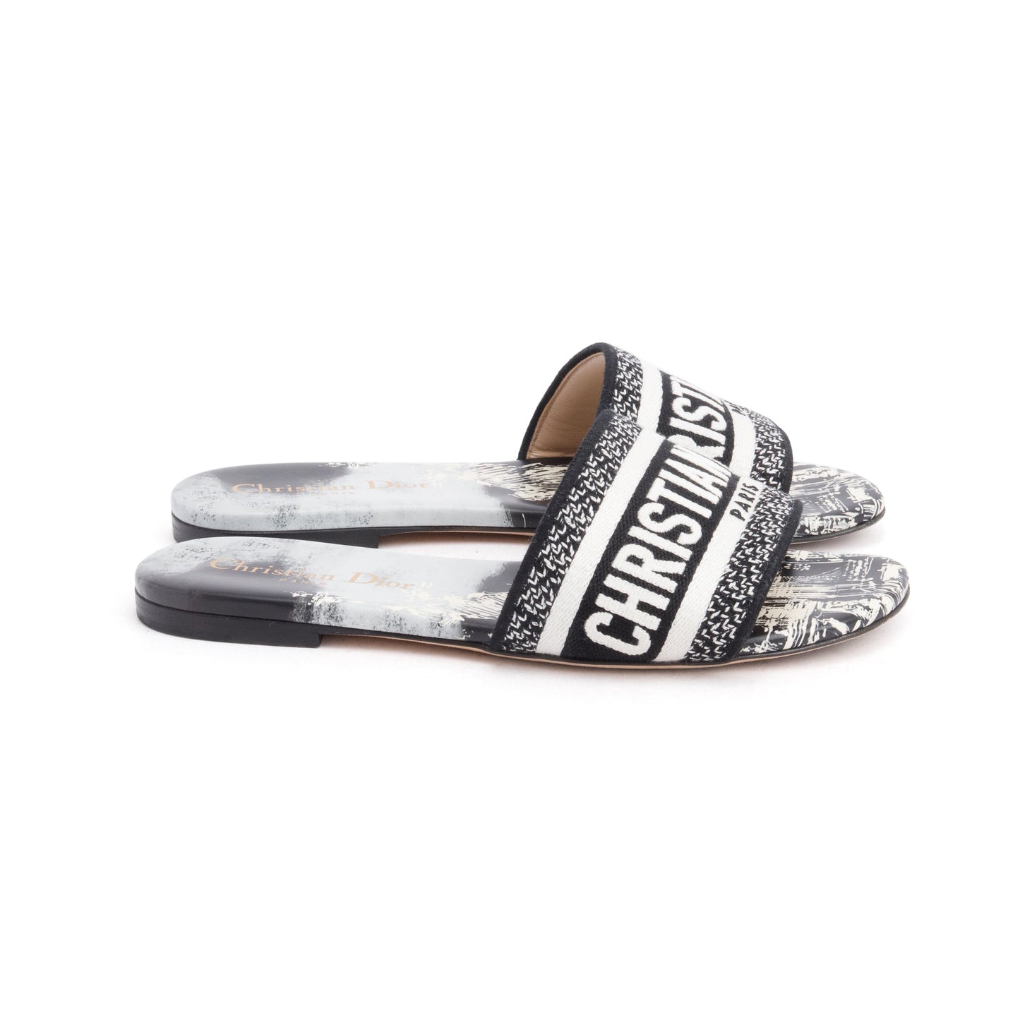 Christian Dior Navy Embroidered Cotton Dway Slide, Size 35