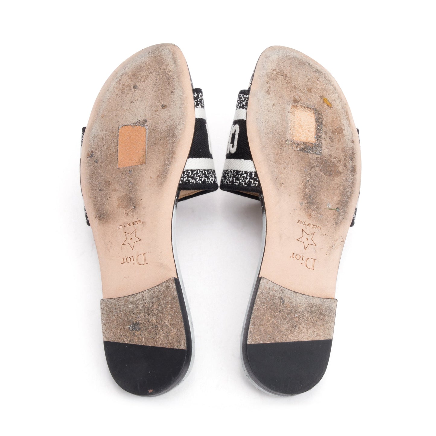Christian Dior Navy Embroidered Cotton Dway Slide, Size 35