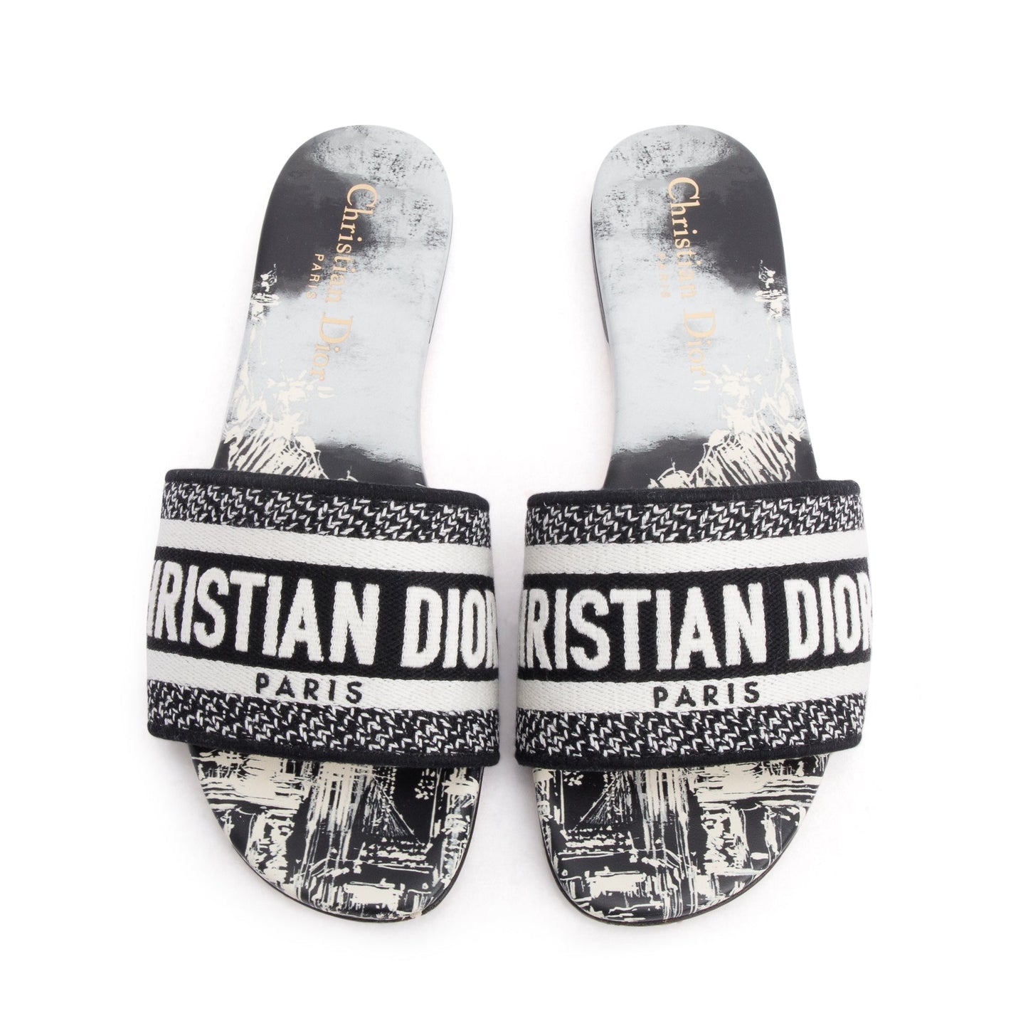 Christian Dior Navy Embroidered Cotton Dway Slide, Size 35