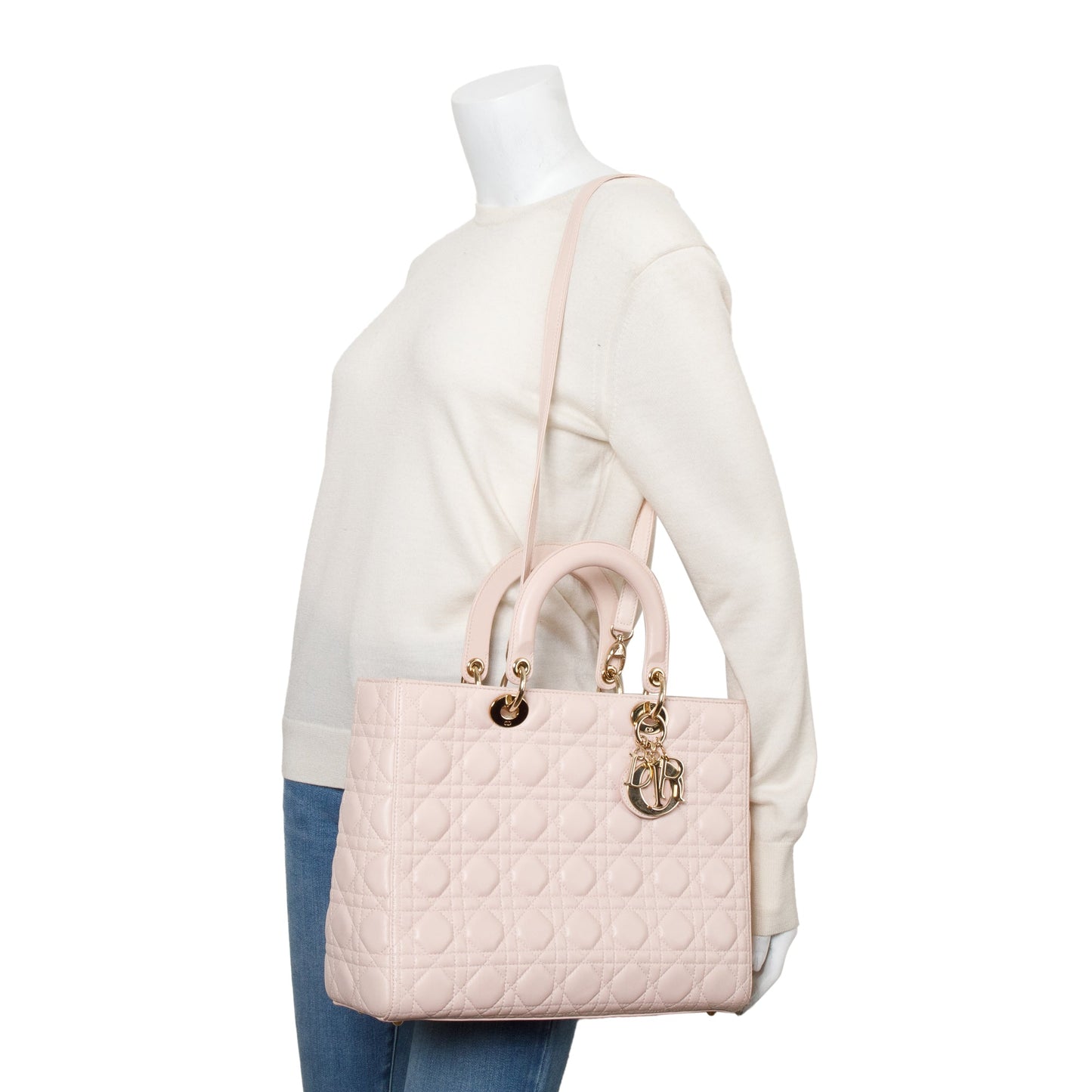 Christian Dior Pink Cannage Leather Large Lady Dior Bag
