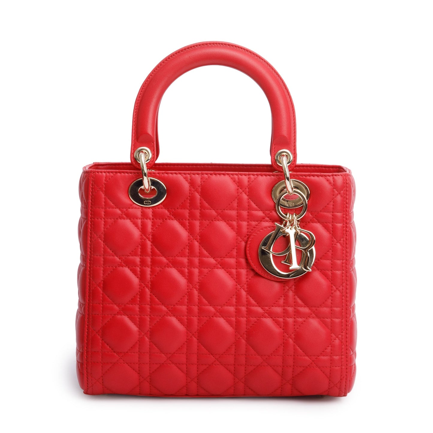 Christian Dior Red Cannage Lambskin Leather Small Lady Dior Bag