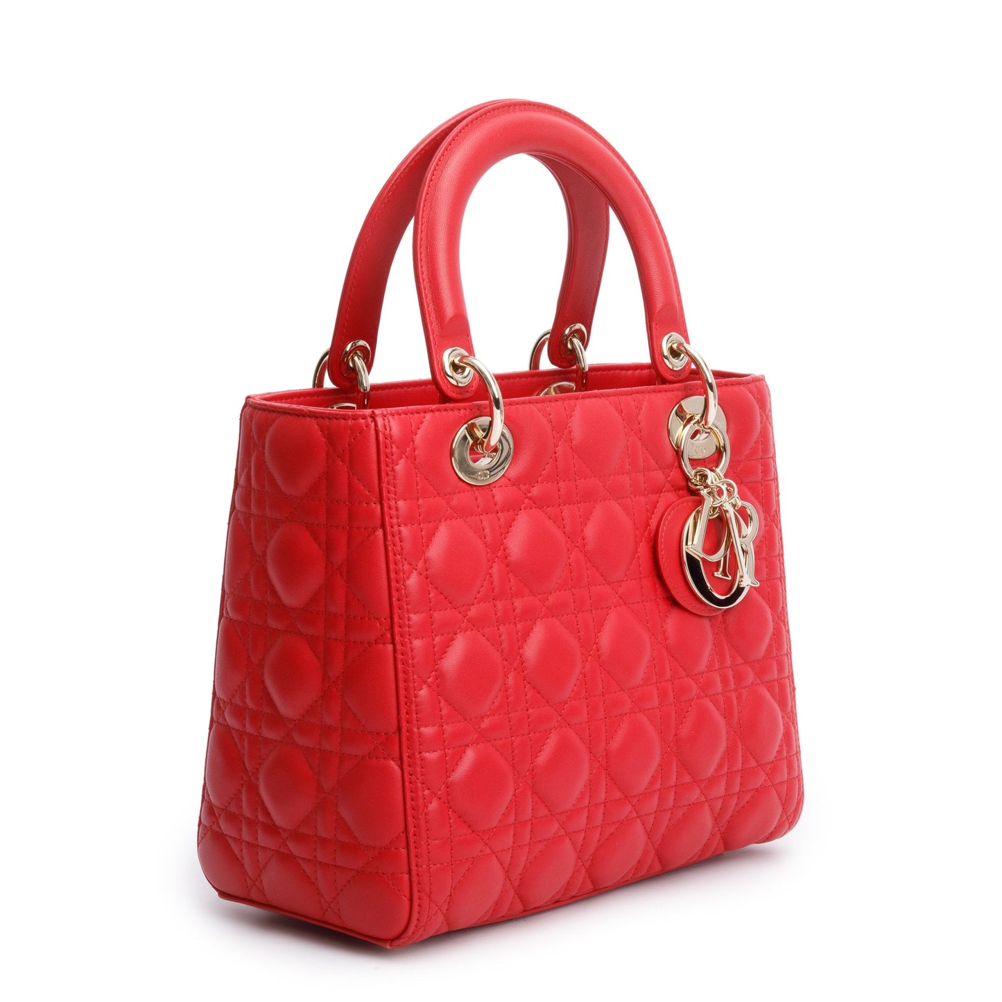 Christian Dior Red Cannage Lambskin Leather Small Lady Dior Bag