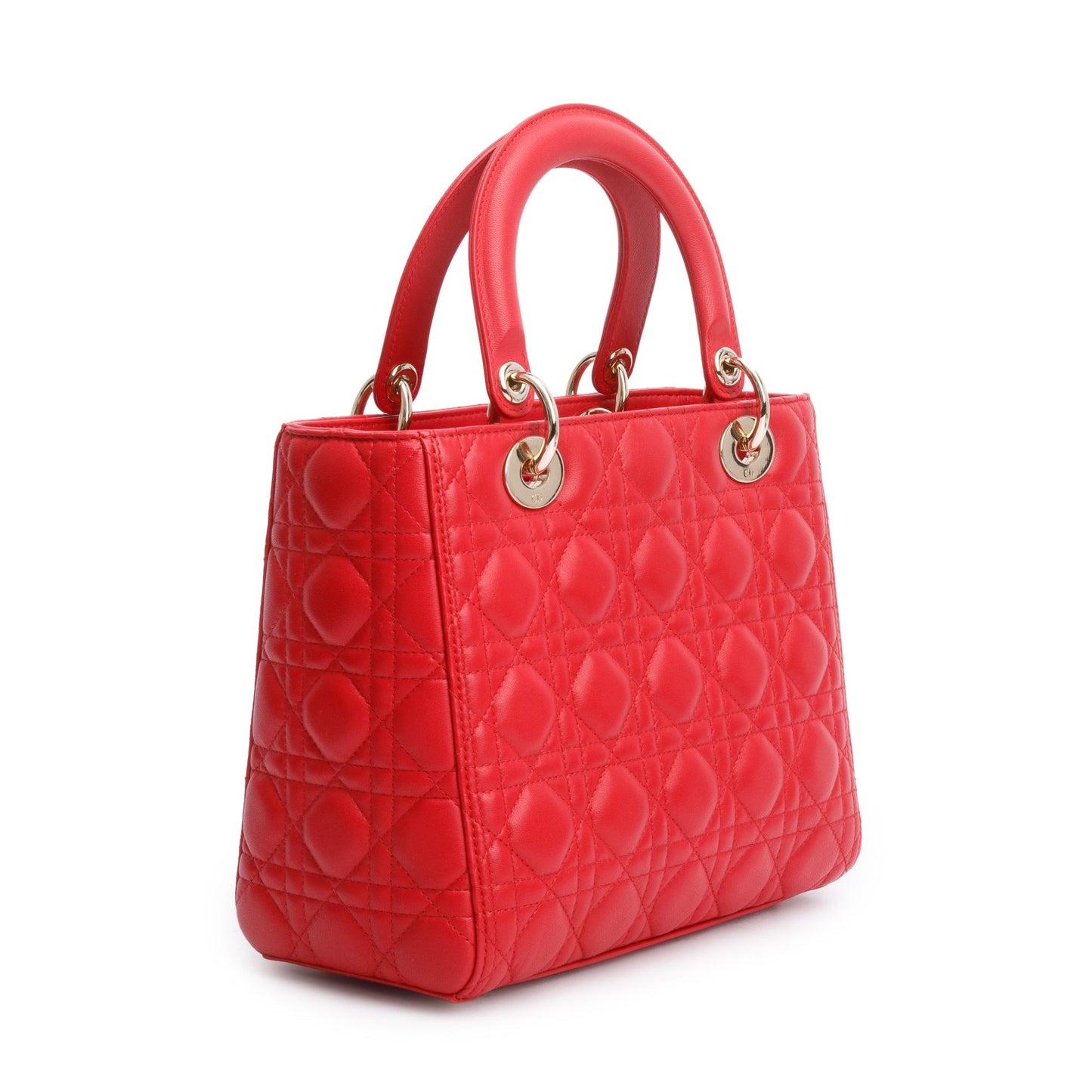 Christian Dior Red Cannage Lambskin Leather Small Lady Dior Bag