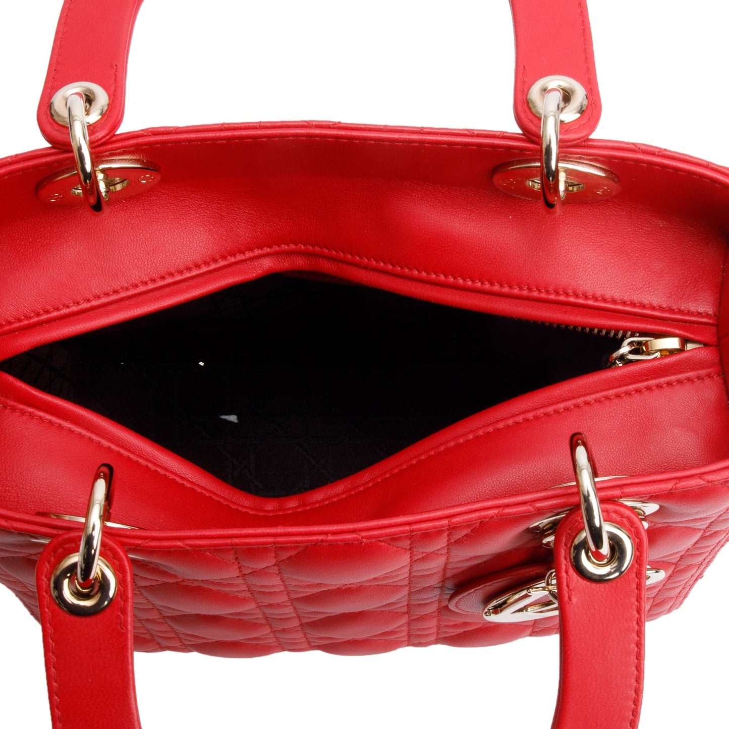 Christian Dior Red Cannage Lambskin Leather Small Lady Dior Bag