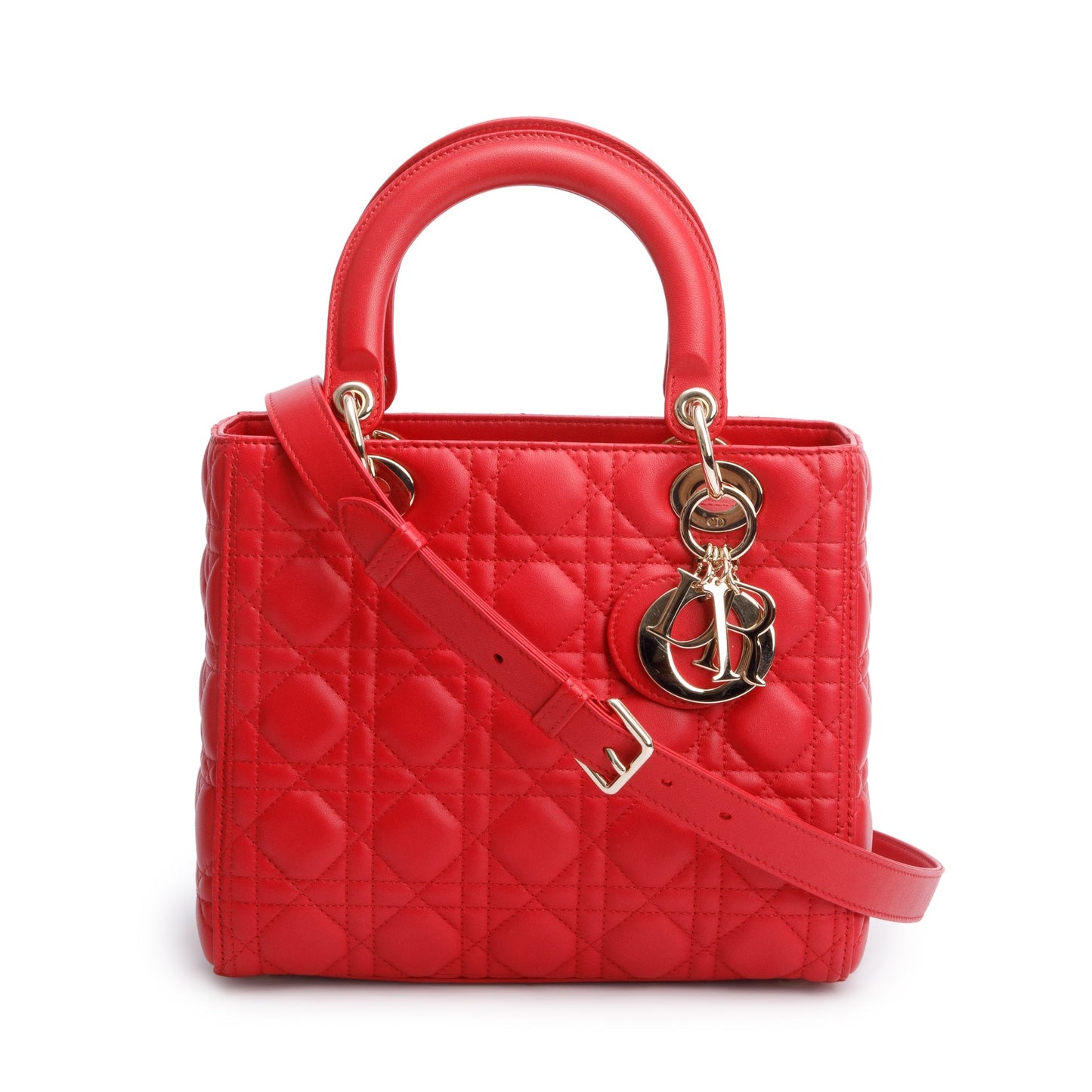 Christian Dior Red Cannage Lambskin Leather Small Lady Dior Bag