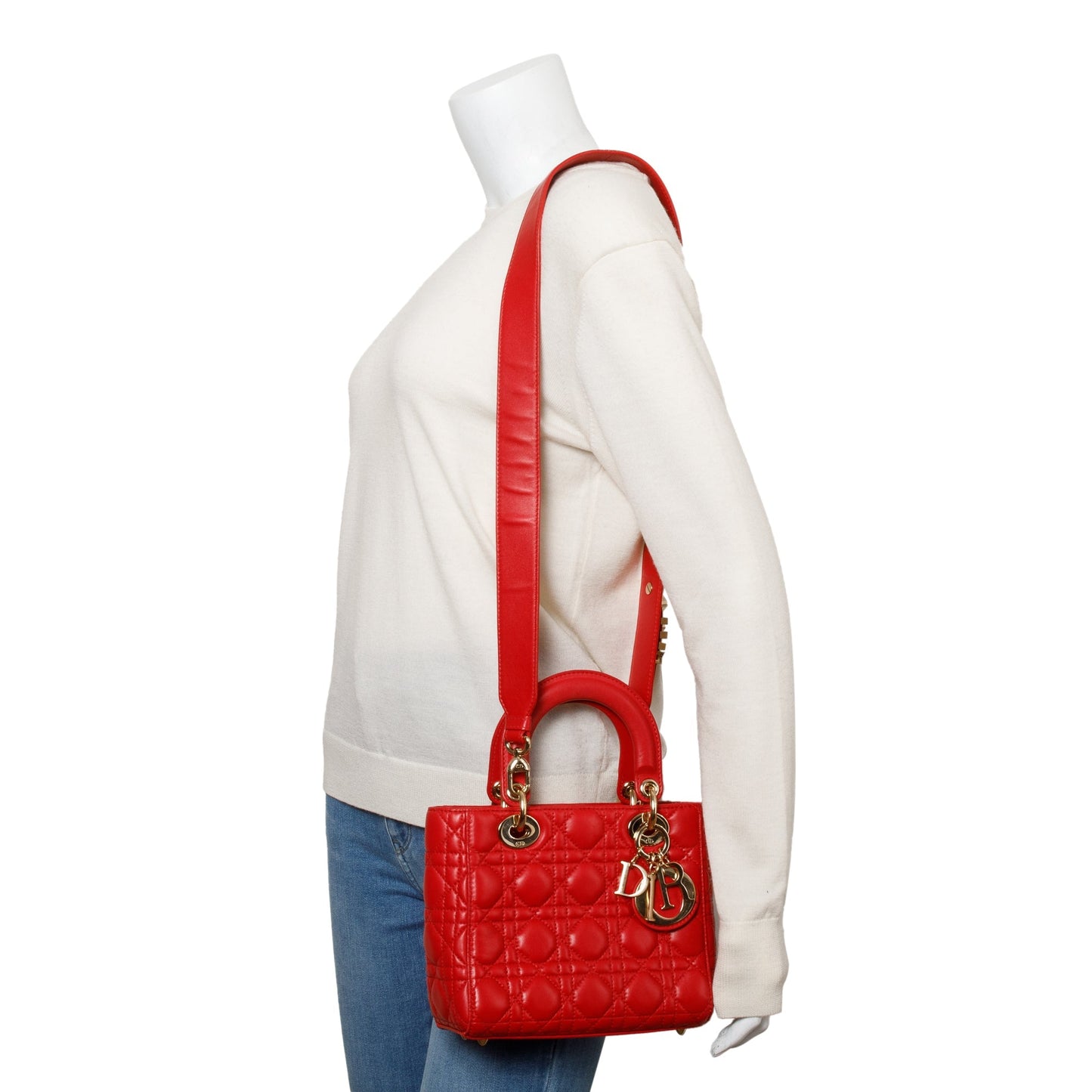 Christian Dior Red Cannage Lambskin Leather Small Lady Dior My AbCDior Bag
