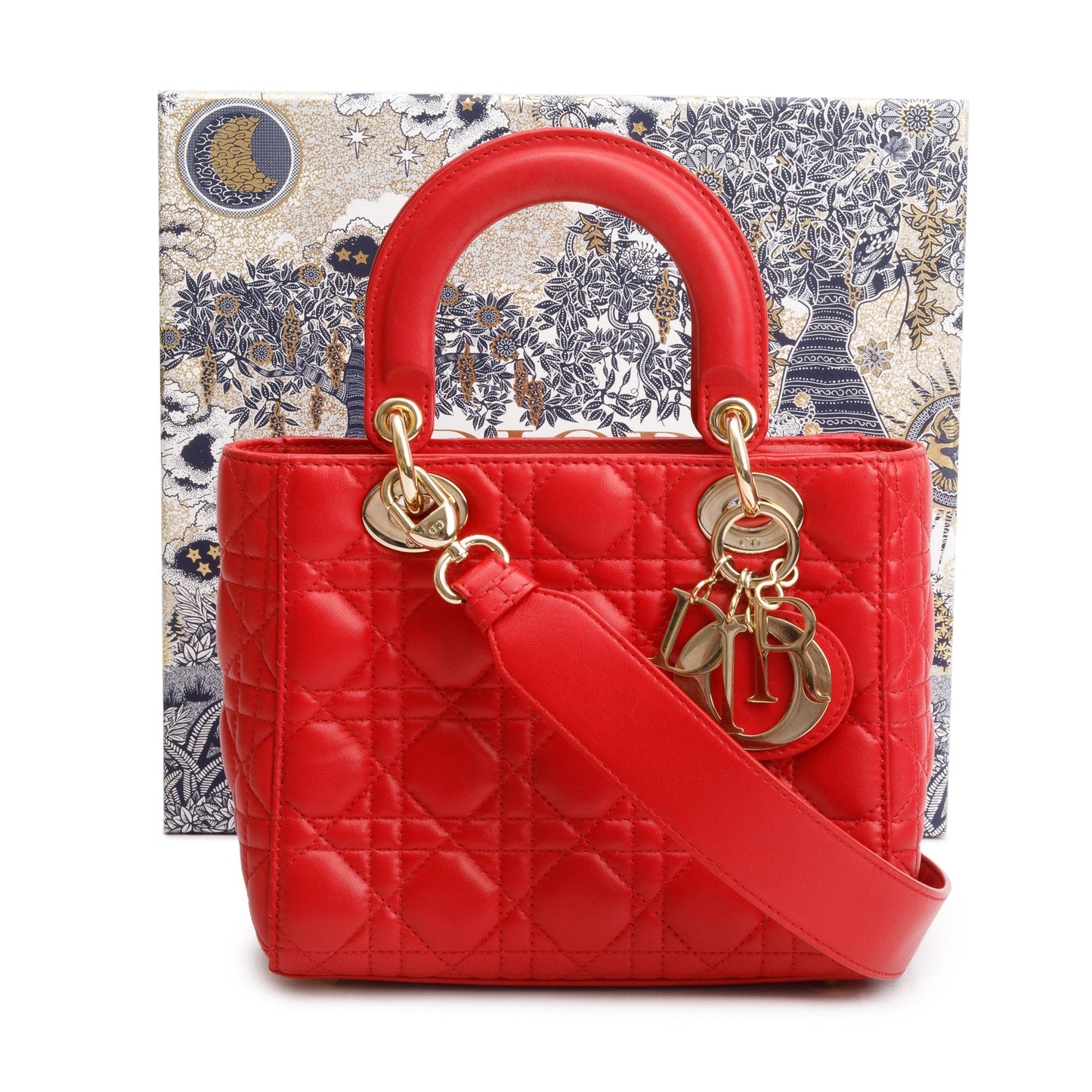 Christian Dior Red Cannage Lambskin Leather Small Lady Dior My AbCDior Bag