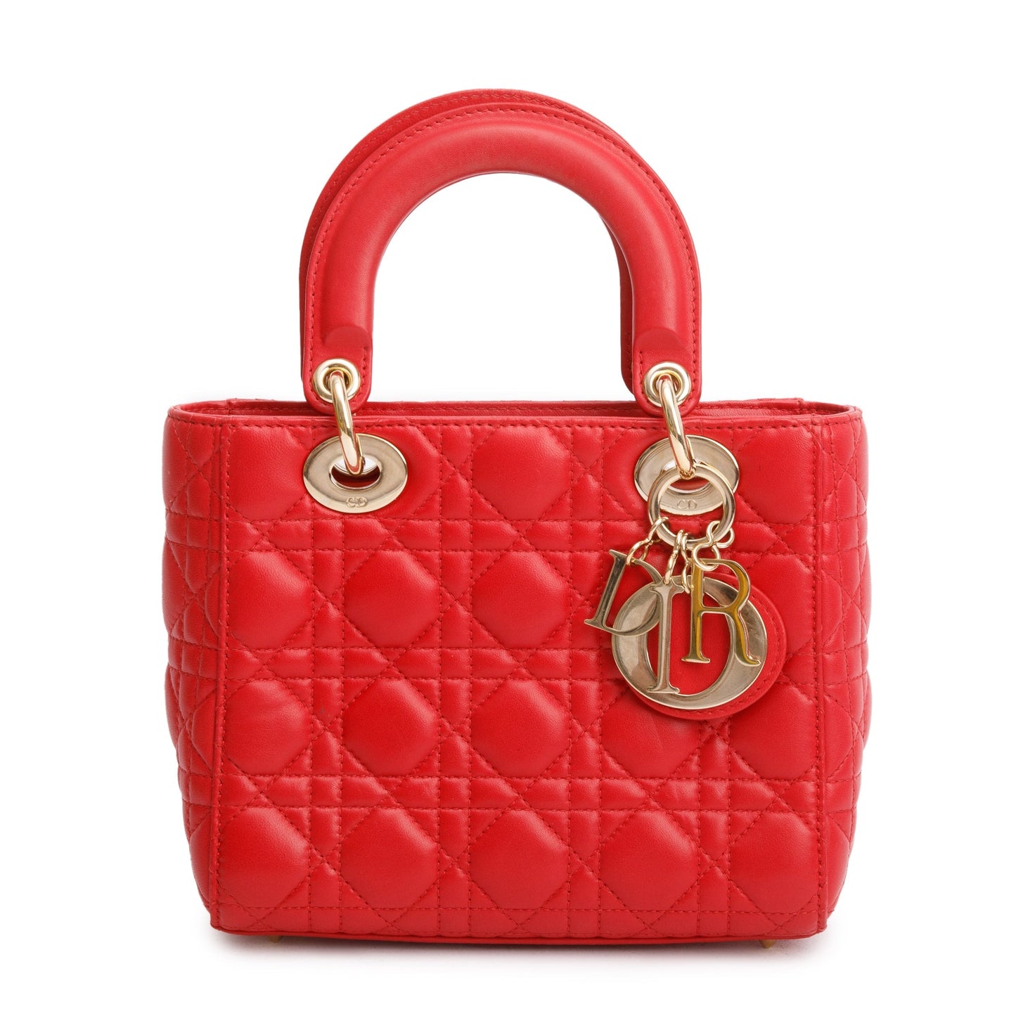 Christian Dior Red Cannage Lambskin Leather Small Lady Dior My AbCDior Bag